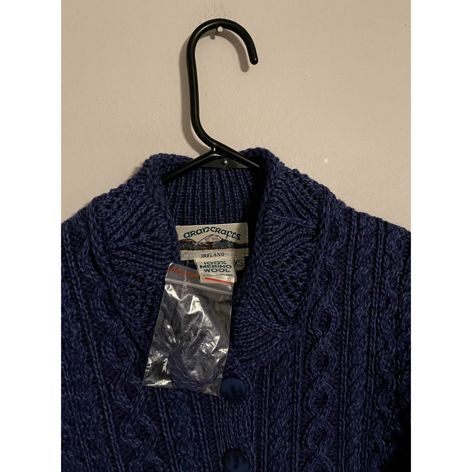 Vintage VINTAGE Aran Crafts Ireland Merino Wool Blue Knit Long Sweater Dress Women's XS Cardigan Knit Wool Collared Button Front 39" length Size XS / US 0-2 / IT 36-38 - 3 Thumbnail
