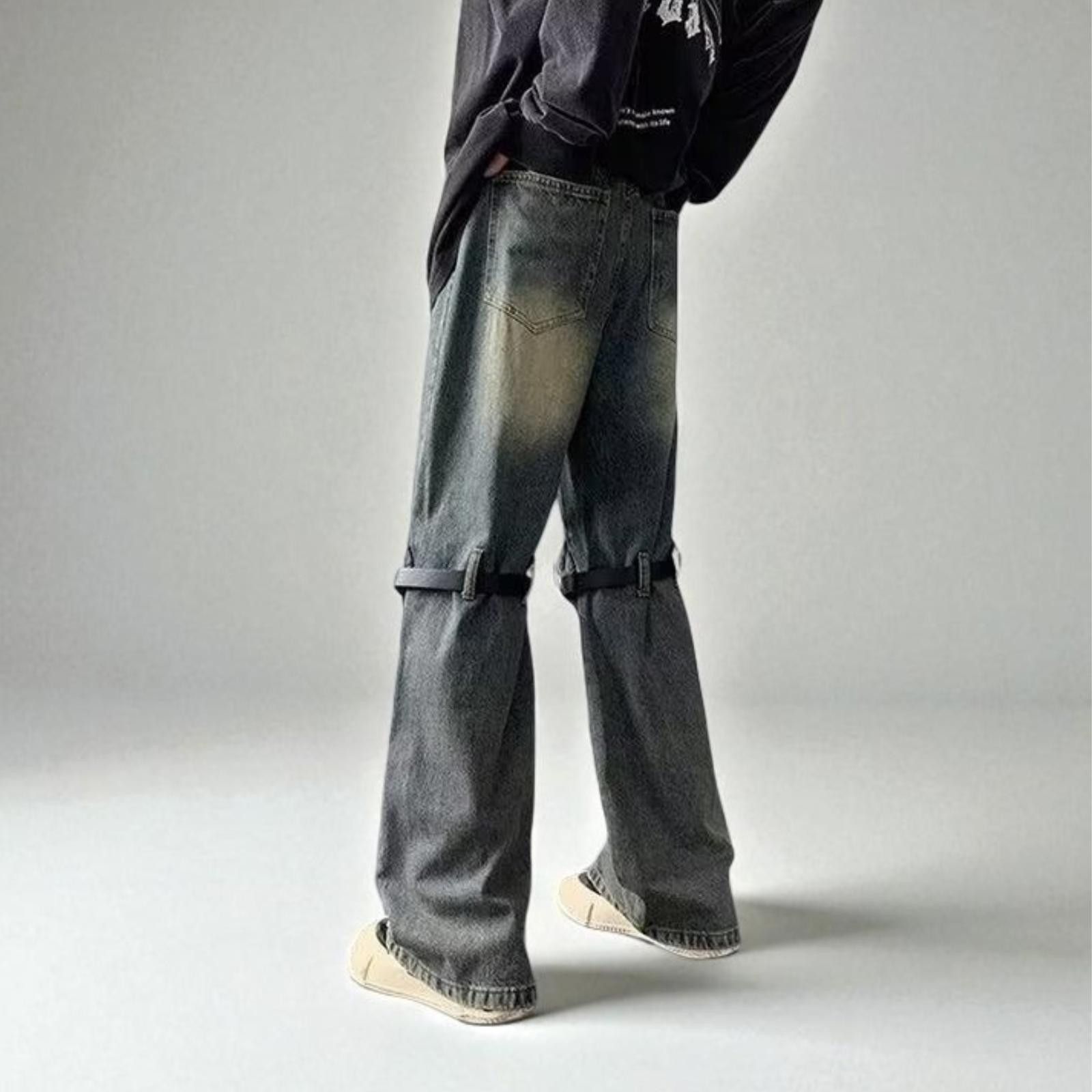 Japanese Brand Knee Strap Flare Jeans Size US 32 / EU 48 - 7 Thumbnail