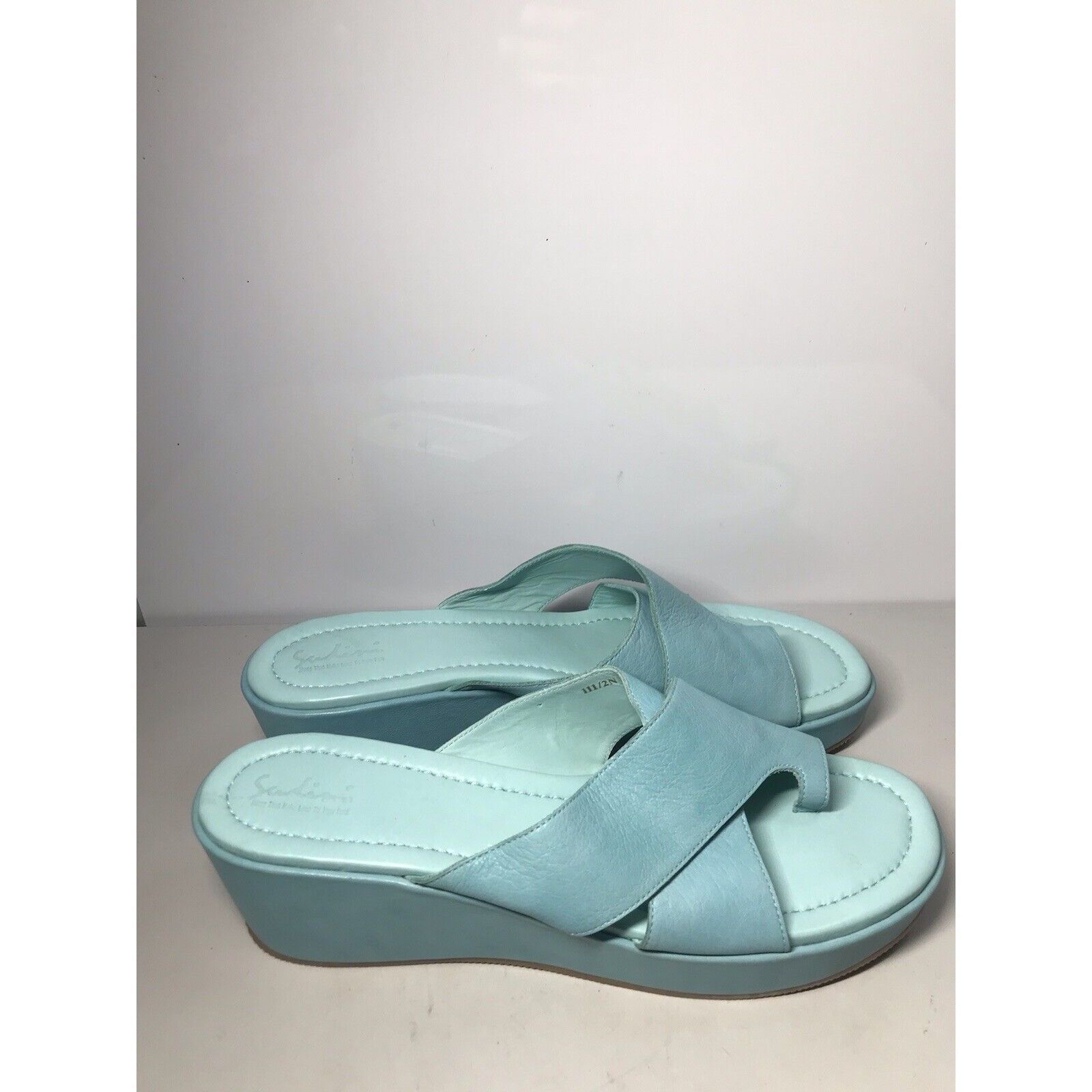 Houdini Sudini Blue Leather Toe Slip On Slides Wedge Sandals Women’s Size US 11 / IT 41 - 4 Thumbnail
