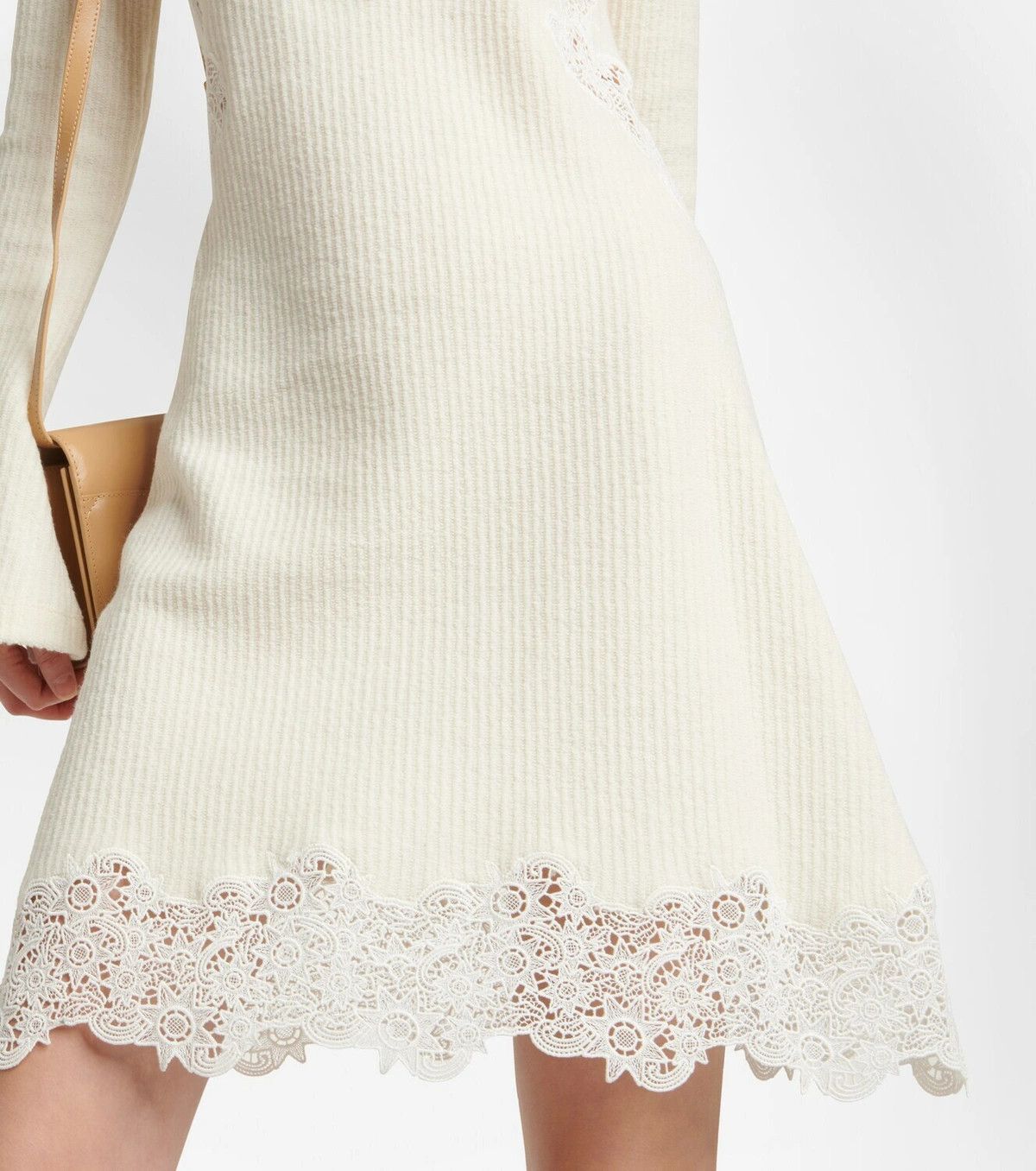 Chloe o1loc1c0625 Ribbed Knit Wool Mini Dress in Eden White Size XL / US 12-14 / IT 48-50 - 5 Thumbnail