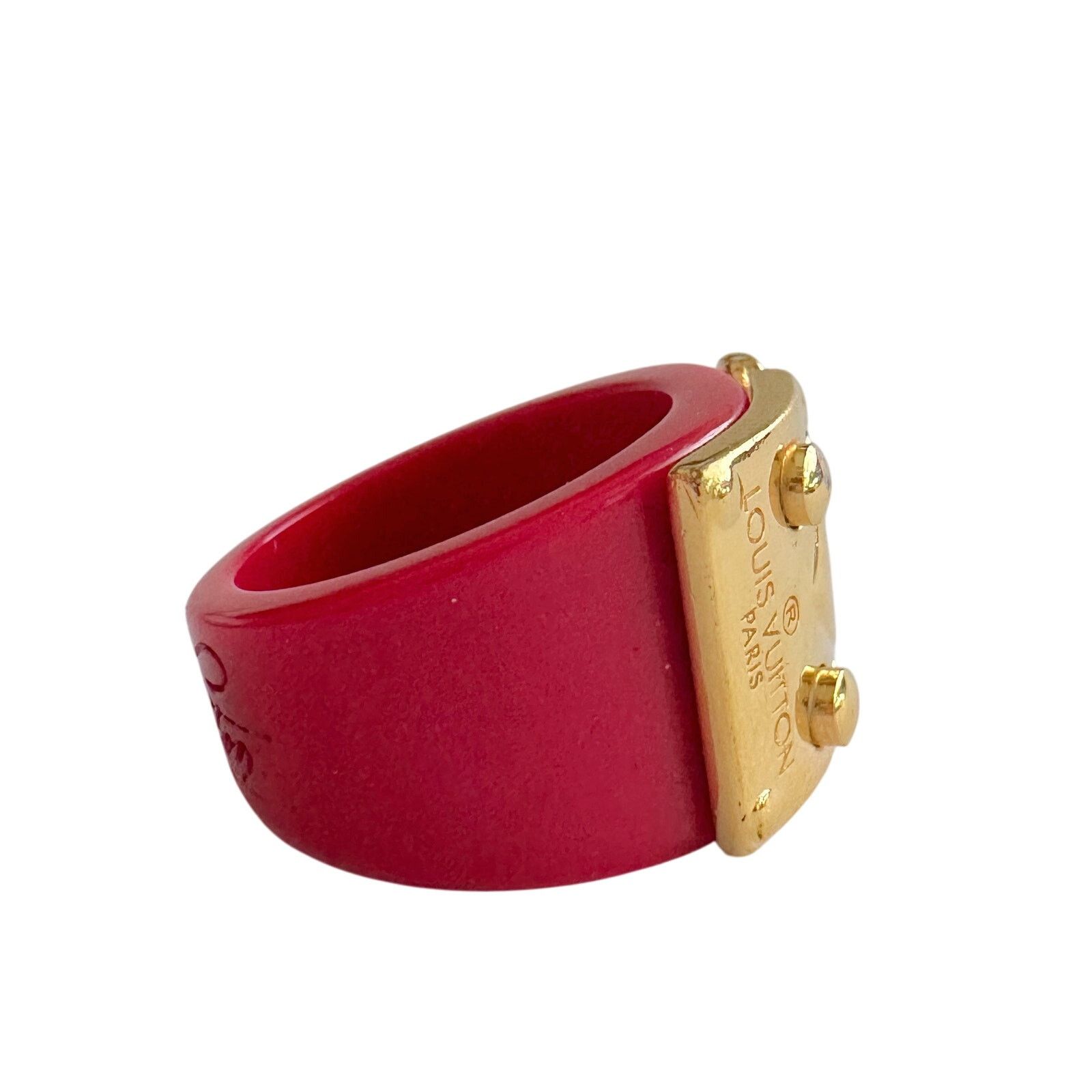 Louis Vuitton Louis Vuitton LockMe Fuchsia Resin Gold Tone Ring Size ONE SIZE - 2 Thumbnail