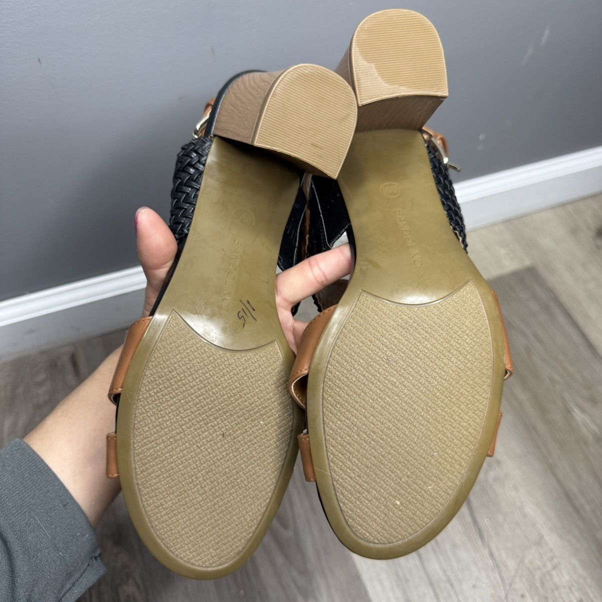 Other Bandolino Two-Tone Brown and Black Woven Strap Sandals Size US 9 / IT 39 - 7 Thumbnail