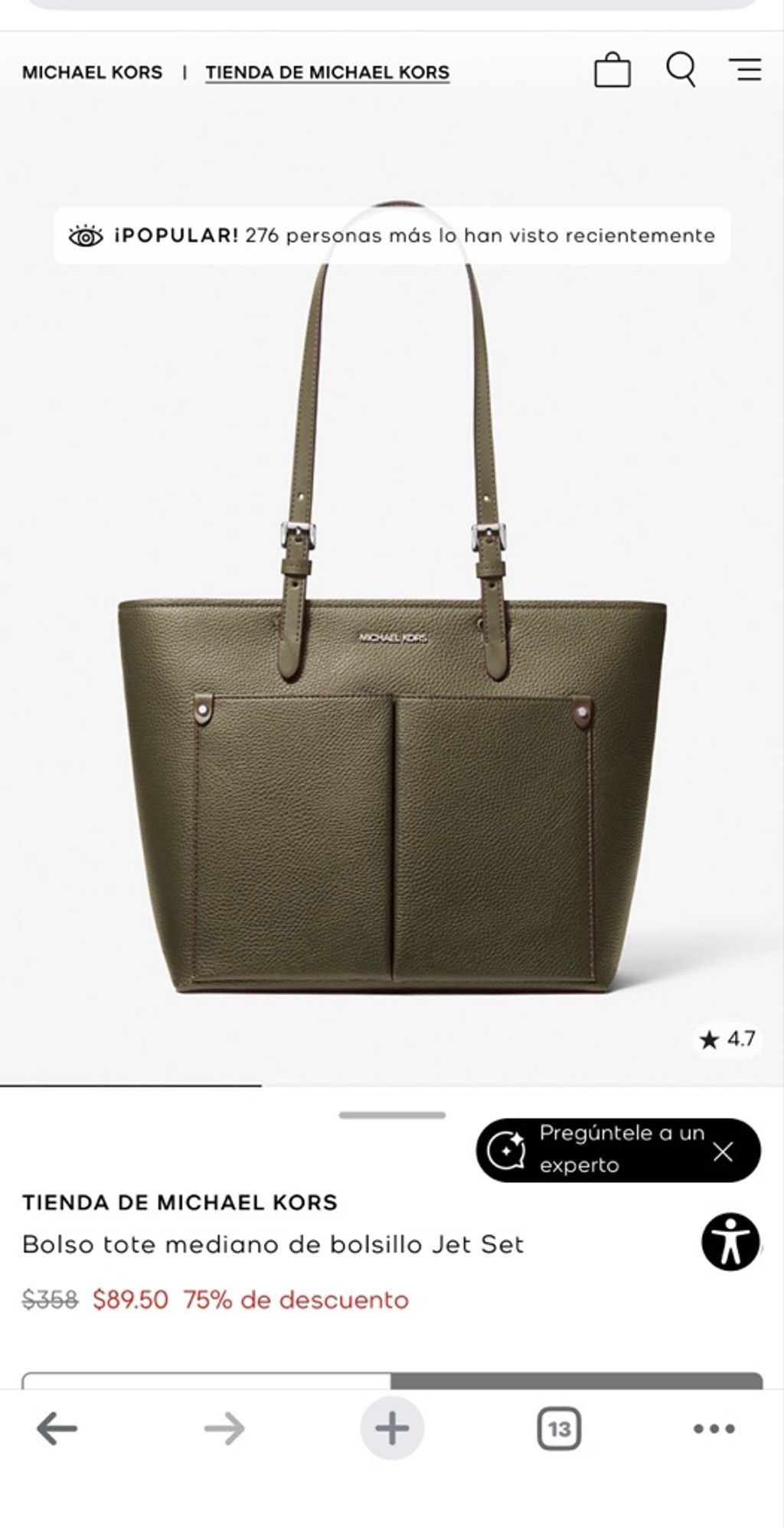 Michael Kors Michael Kors Jet Set Travel Olive Green Tote Bag Size ONE SIZE - 11 Thumbnail