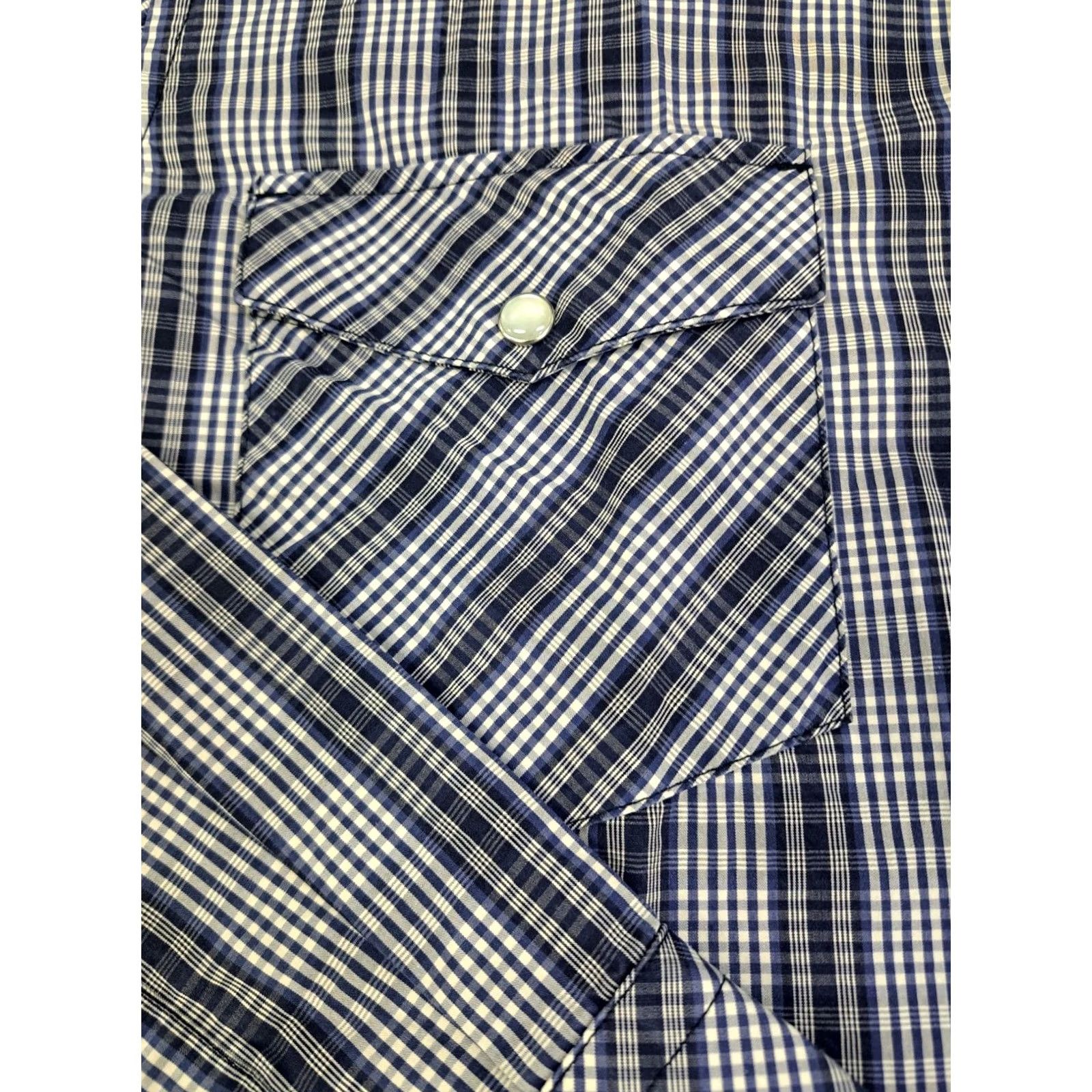 Banana Republic Banana Republic Shirt Mens Long Sleeve Pearl Snap Blue/Wht Plaid 15/15.5 Regular Cotton Western Cowboy Vintage: No Size US M / EU 48-50 / 2 - 7 Thumbnail