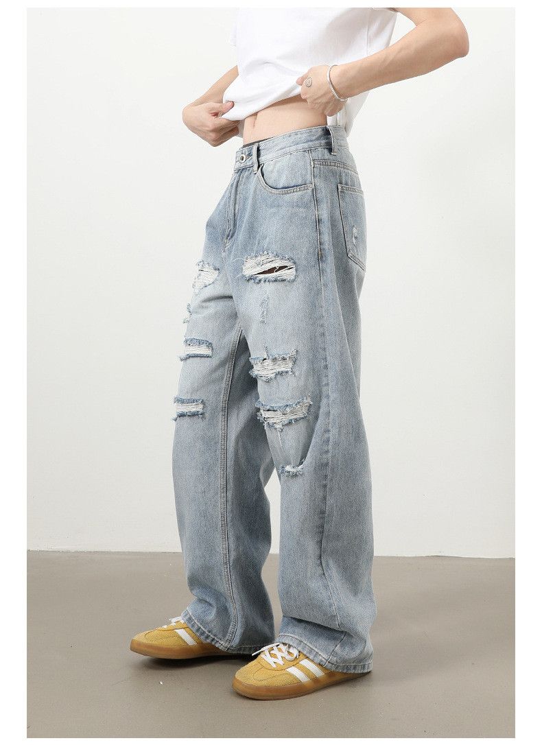 Vintage American retro washed men's loose high street ripped jeans Size US 32 / EU 48 - 4 Thumbnail