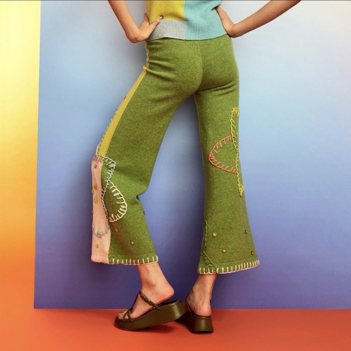Yan Yan Knits YanYan Sunblock Colorblock Lambswool Wide Leg Pants NWOT Size 27" / US 4 / IT 40 - 6 Thumbnail