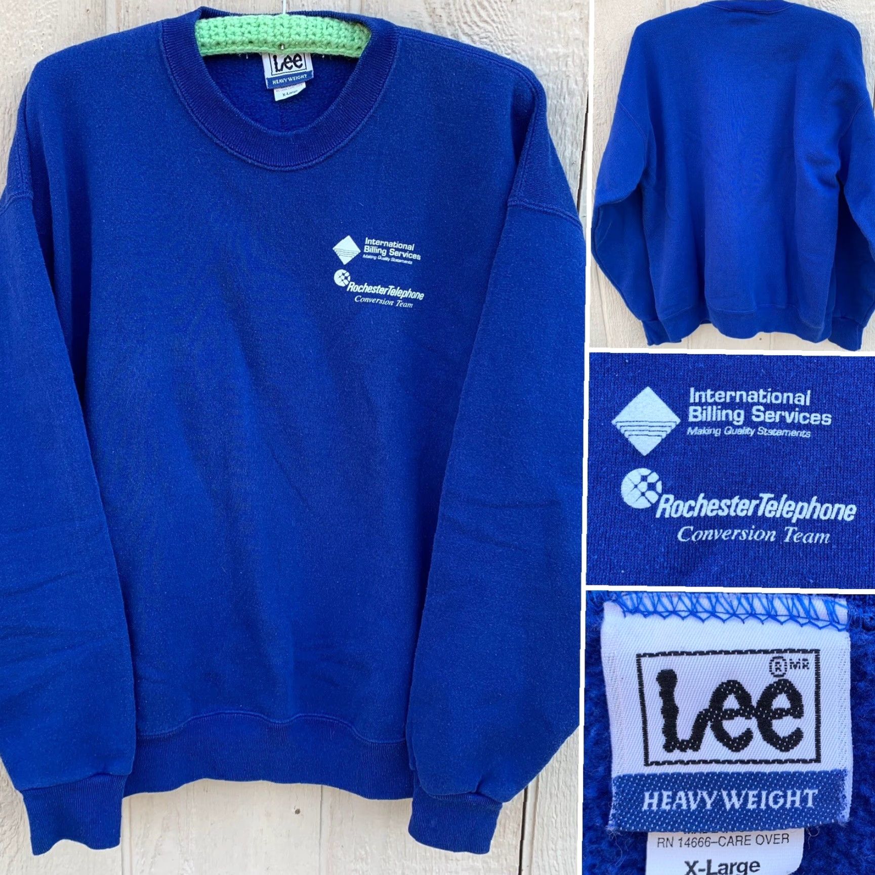 Lee VINTAGE Lee Sweatshirt Crew Neck Long Sleeve Pullover Blue XL Men Graphic Print Rochester Telephone International Billing Services Size US XL / EU 56 / 4 - 2 Thumbnail