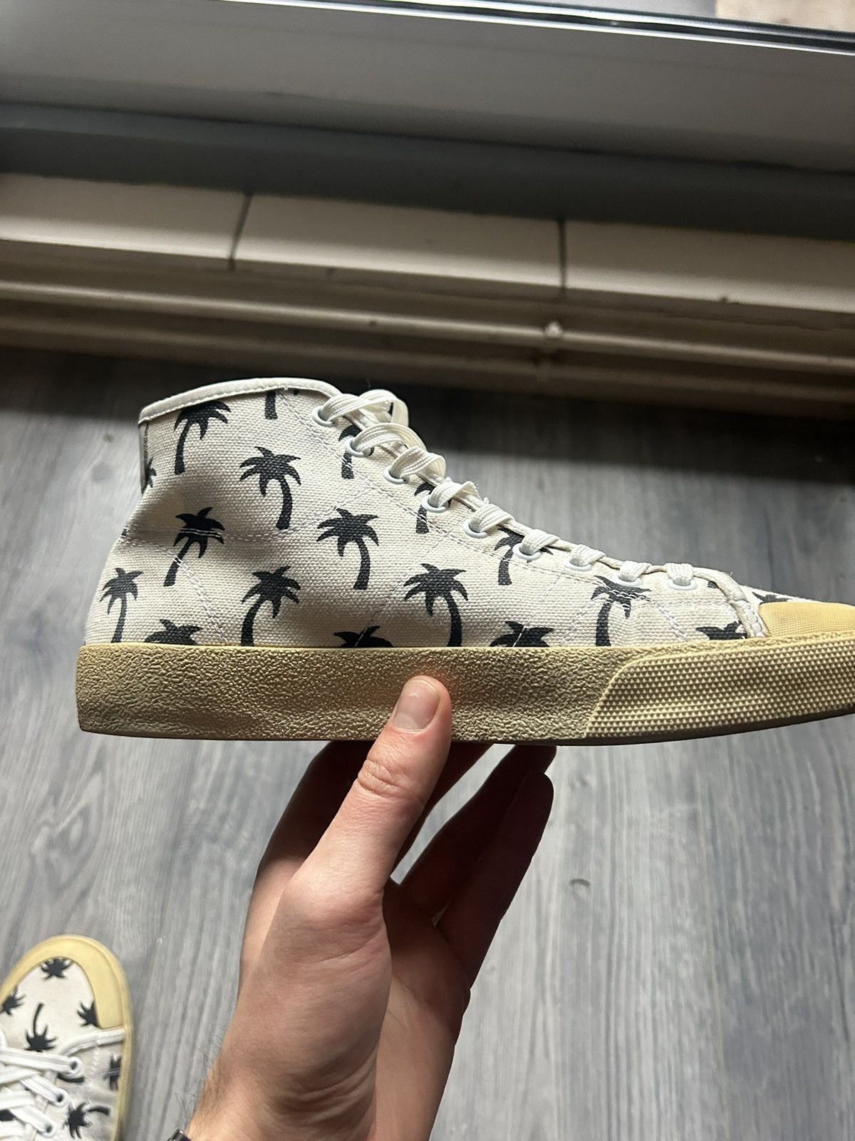 Saint Laurent Paris Palm Tree Print Canvas High-Top Sneakers Size US 7.5 / EU 40-41 - 11 Thumbnail