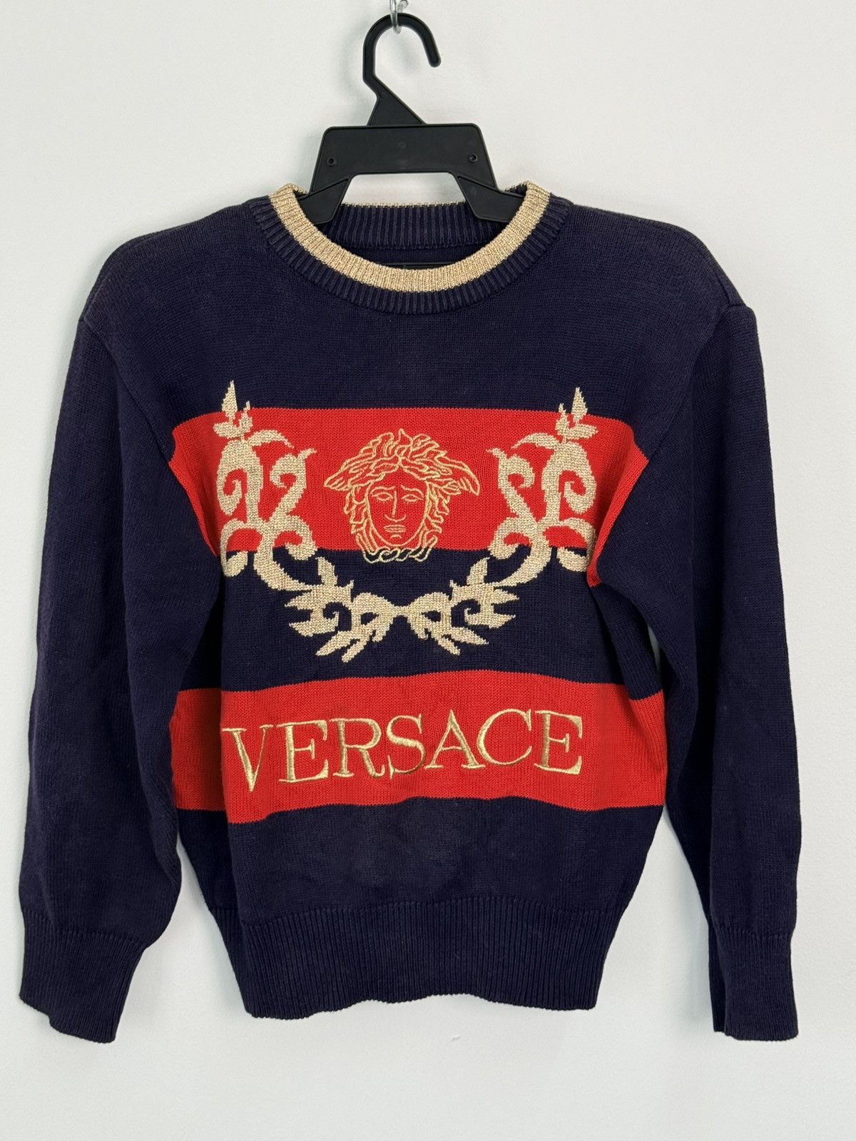 Versace Vintage Versace Medusa Knit Sweater Embroidered Logo Luxury Size 38S - 1 Thumbnail