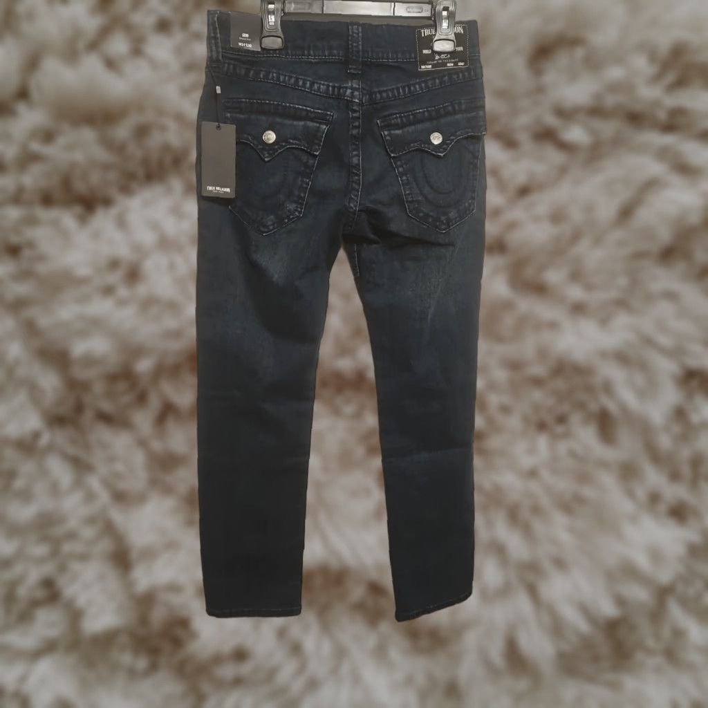 TRUE RELIGION Geno Big T Jeans Men's 31x32 Relaxed Slim Denim Blue 5-Pocket Logo World Tour Designer Street Wear Mens