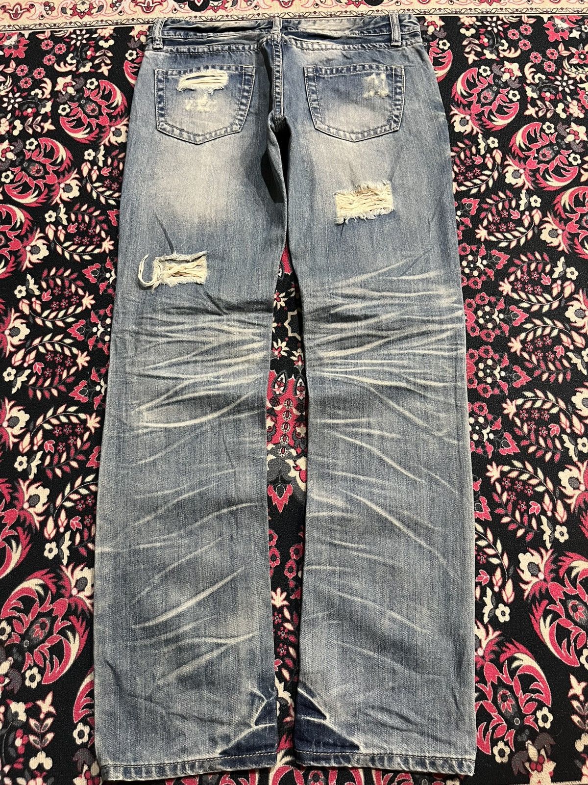 Japanese Brand Vintage Japanese Brand African Taro Trashed Blue Washed Jean Size 29" - 2 Thumbnail