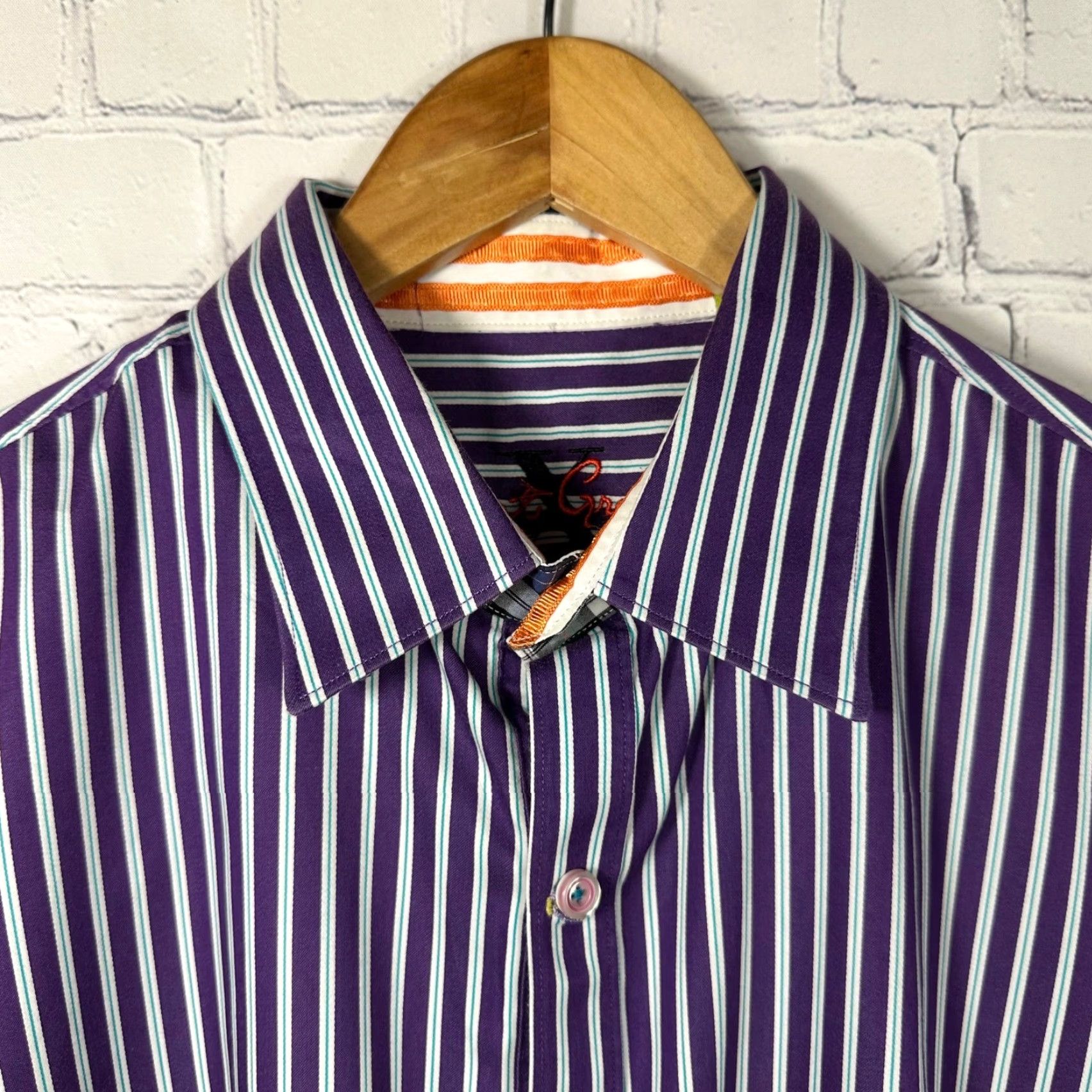 Robert Graham Robert Graham Mens Purple White Striped Button Down Shirt Long Sleeve Cotton L Size US L / EU 52-54 / 3 - 2 Thumbnail