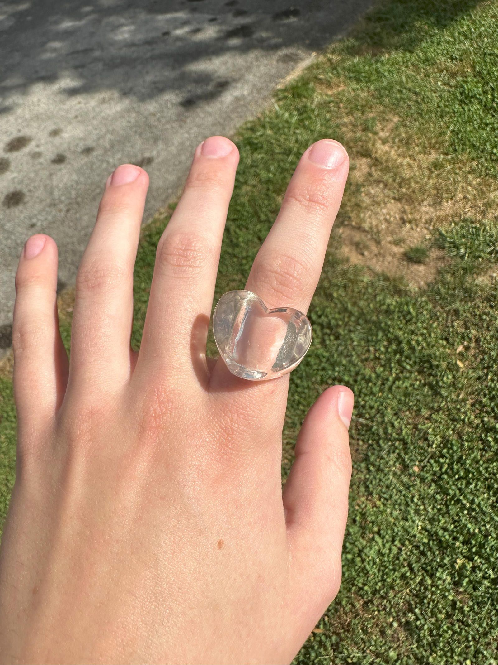 Jewelry Large Clear Heart Ring Size ONE SIZE - 1 Thumbnail