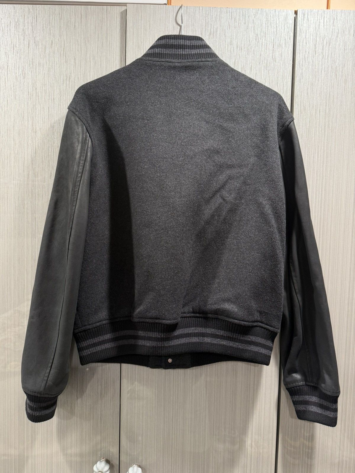 Louis Vuitton Louis Vuitton Black Grey Wool Leather Pearl Varsity Jacket Size US M / EU 48-50 / 2 - 2 Thumbnail