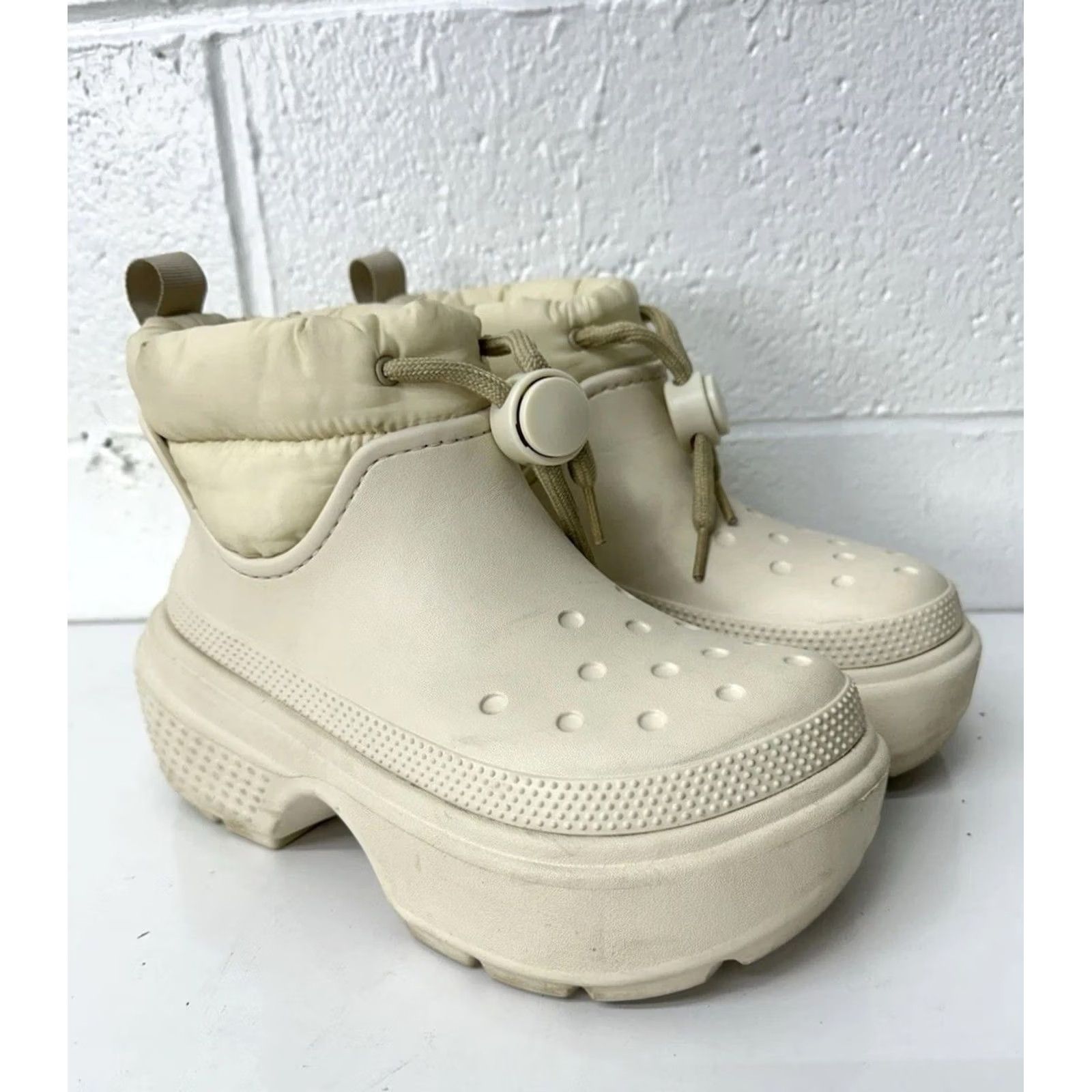Crocs Stomp Puff Fleece Lined Chunky Boots Off-White Women