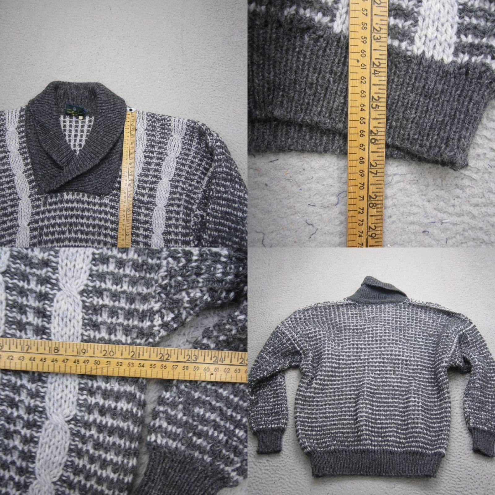 Market VINTAGE Quills Woolen Market Mens 42 Gray Wool Shawl Collar Fisherman Ireland Cardigan Sweater 90s Mens L Gray Wool Knit Pockets V-Neck Casual Regular Size US L / EU 52-54 / 3 - 8 Thumbnail
