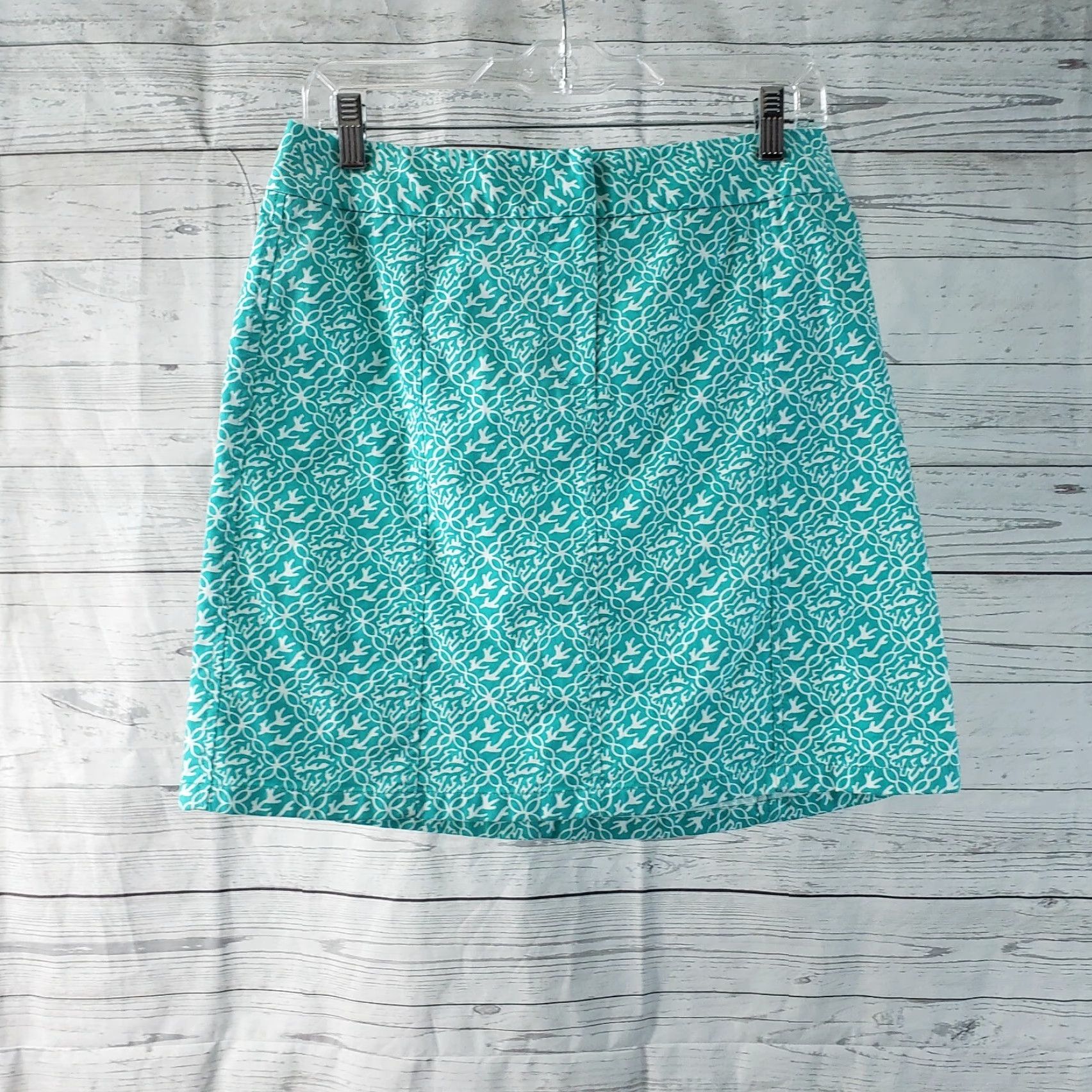 Ann Taylor Ann Taylor Womens Skirt Sz 6 White Turquoise Cotton Blend A-Line Short Zip Size 28" / US 6 / IT 42 - 2 Thumbnail