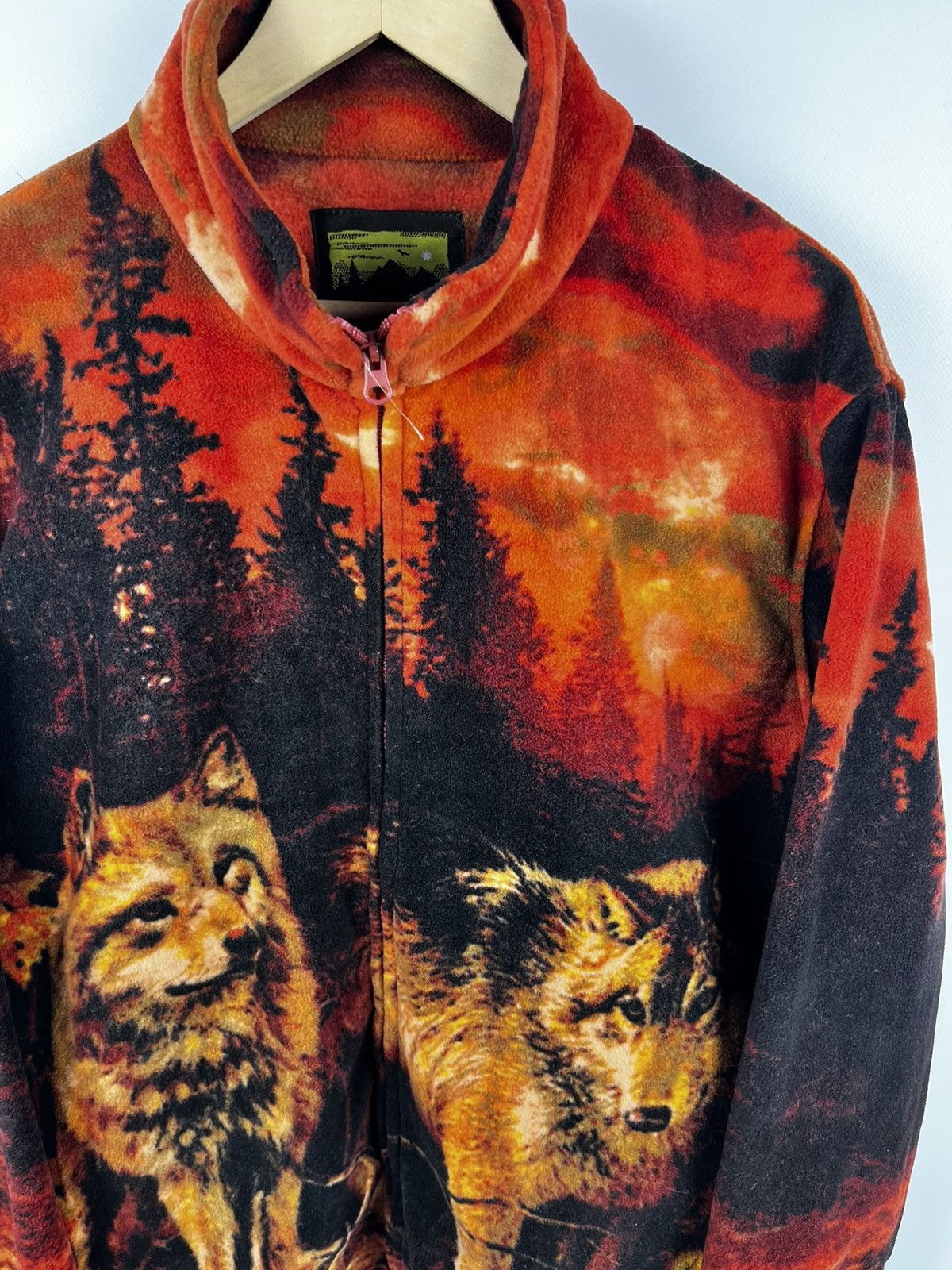 Vintage Atlas Zip Fleece Jacket With Wildlife Wolfs Nature Print Size US XL / EU 56 / 4 - 2 Thumbnail