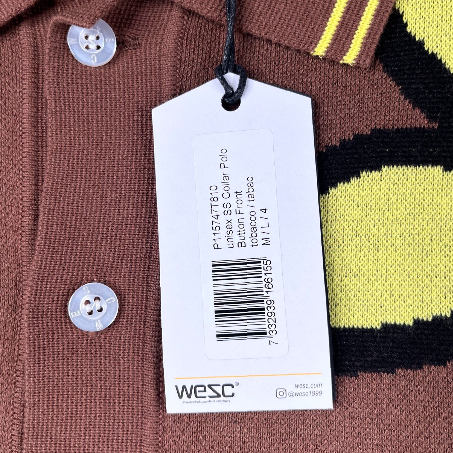 WeSC WESC Knit Shirt Medium Brown Yellow Flower Button Up Short Sleeve NWT Size US M / EU 48-50 / 2 - 5 Thumbnail