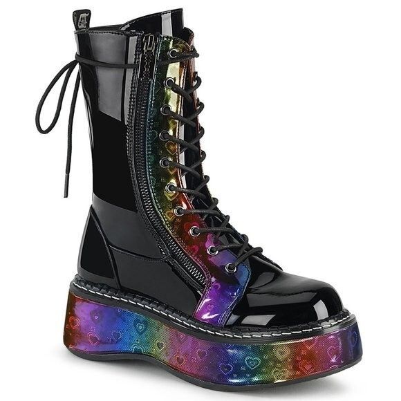 Other Size 7 New Emily 350 2" Rainbow Platform Mid Calf Black Goth Size US 7 / IT 37 - 5 Thumbnail