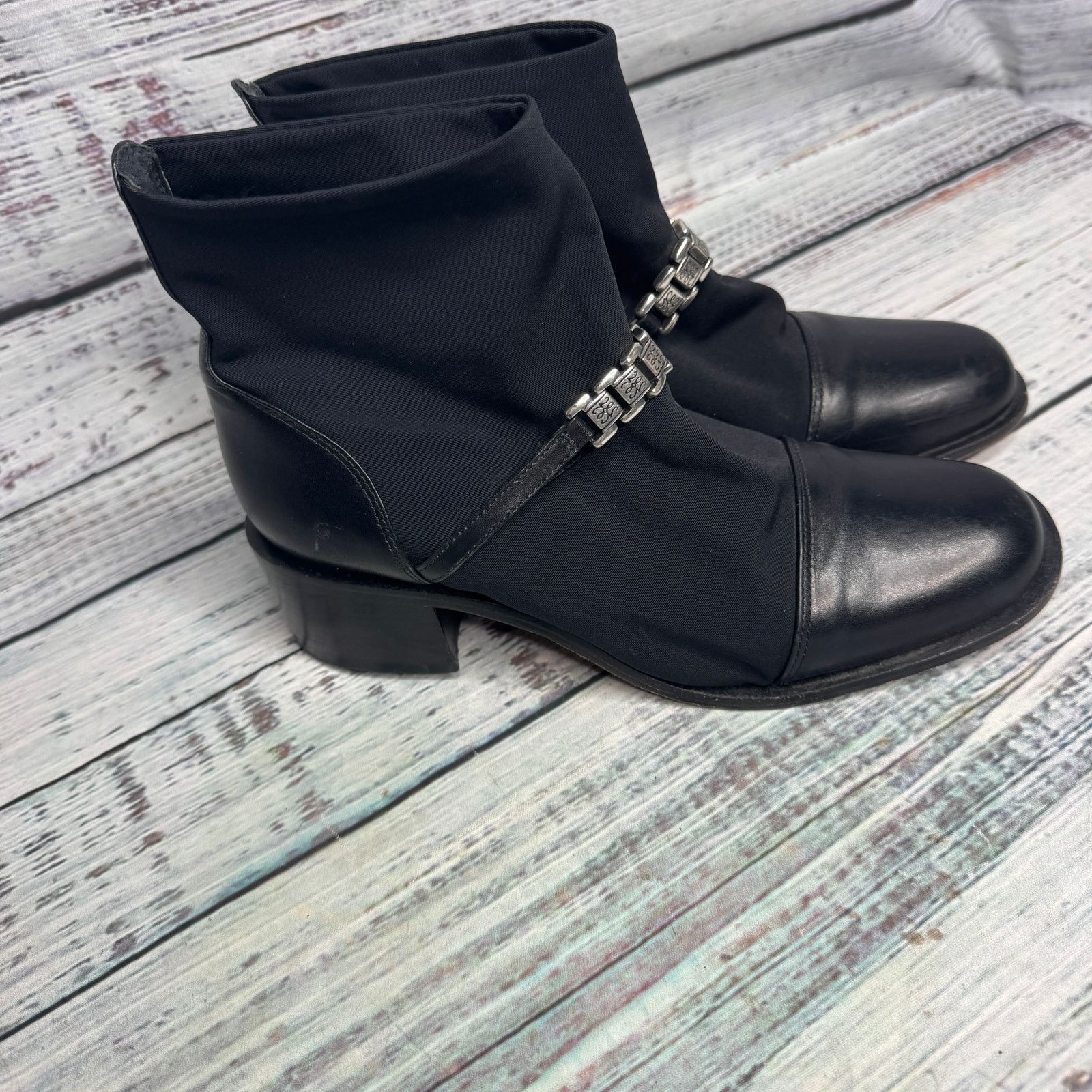 Brighton Brighton Black Leather & Fabric Ankle Boots Silver Buckle 6 Size US 6 / IT 36 - 1 Thumbnail