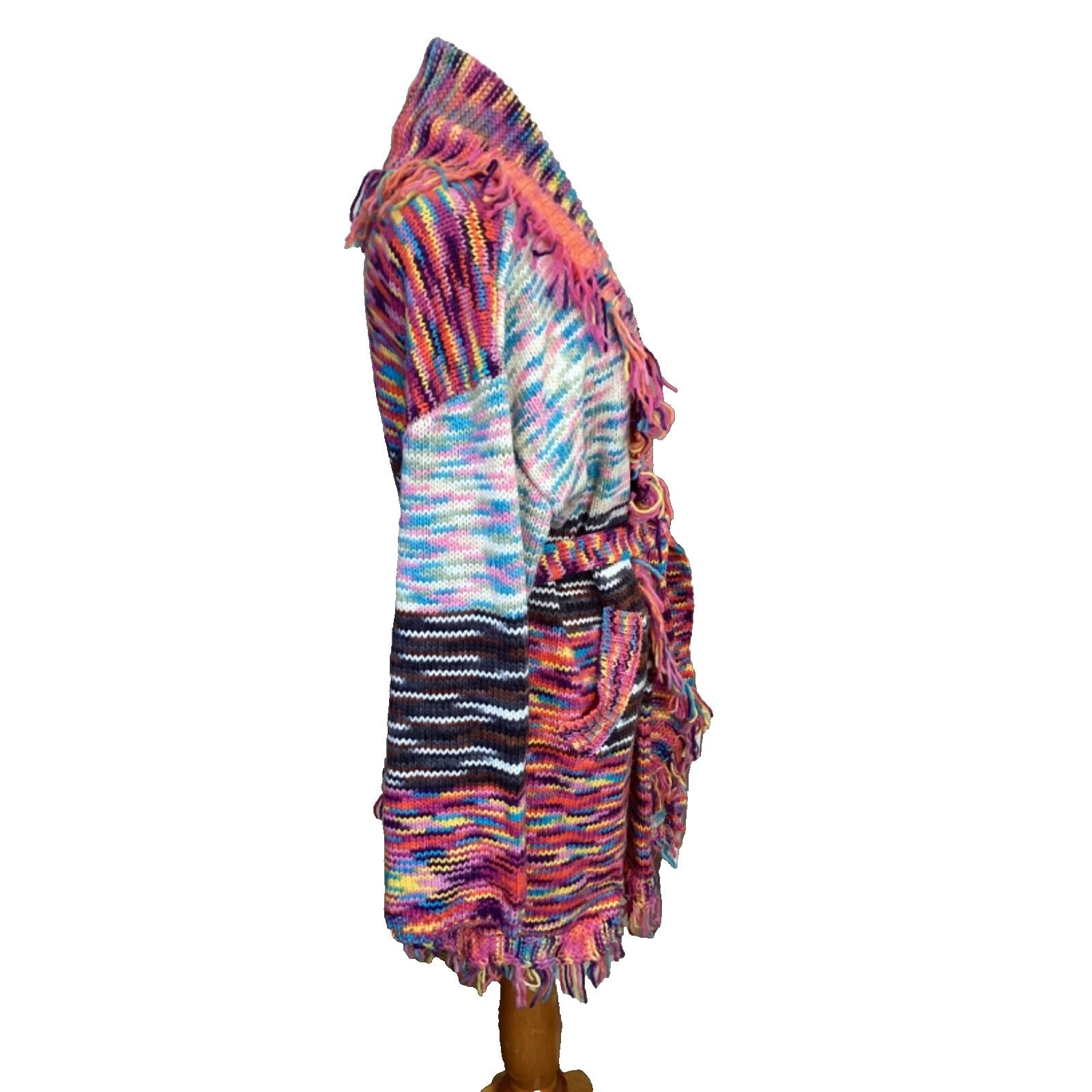 Other POL 80'S PATCHWORK BELTED FRINGE KNIT CARDIGAN SWEATER SZ M Size M / US 6-8 / IT 42-44 - 6 Thumbnail