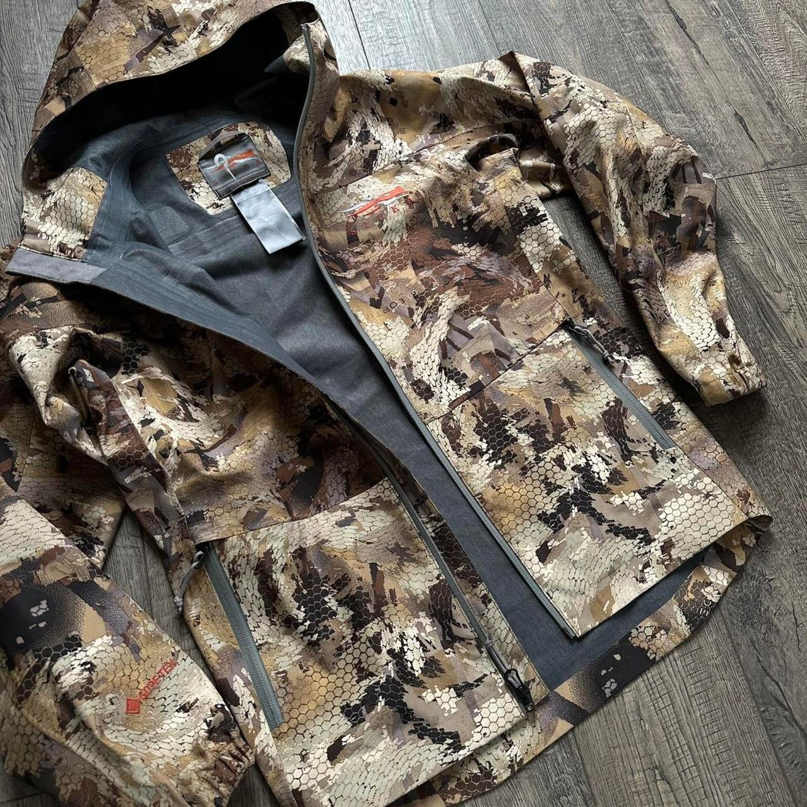 SITKA Sitka 2019 Camo Goretex Rain Shell Zip Up Hooded Jacket Size US XS / EU 42 / 0 - 6 Thumbnail