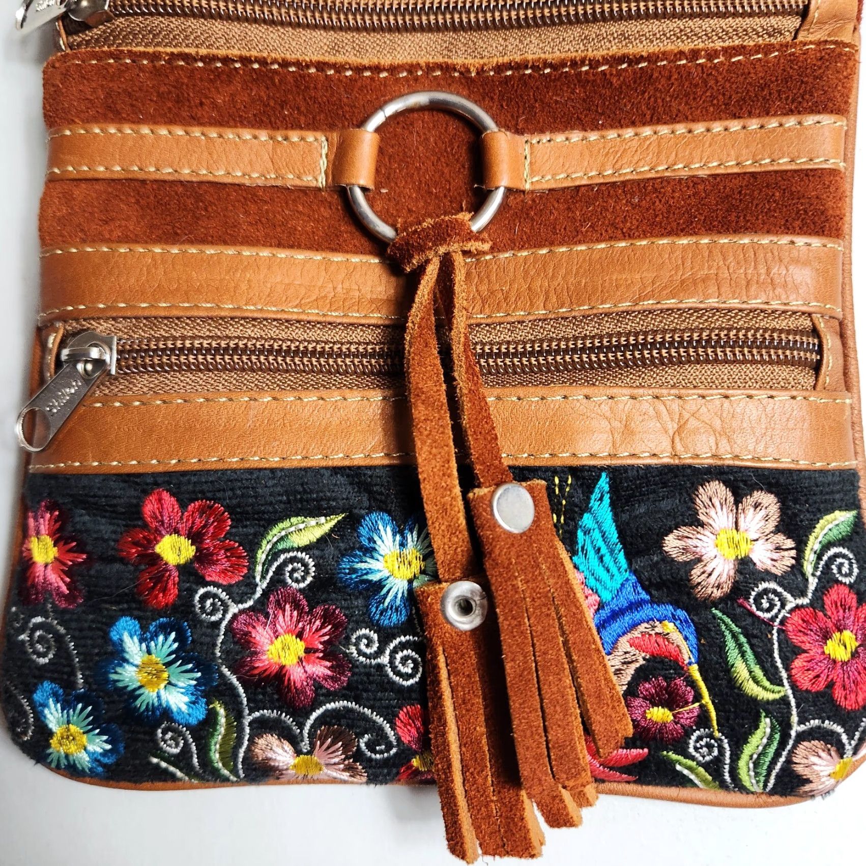 Vintage Shiloh Womens Boho Brown Suede Floral Embroidered Small Crossbody Bag Size ONE SIZE - 2 Thumbnail