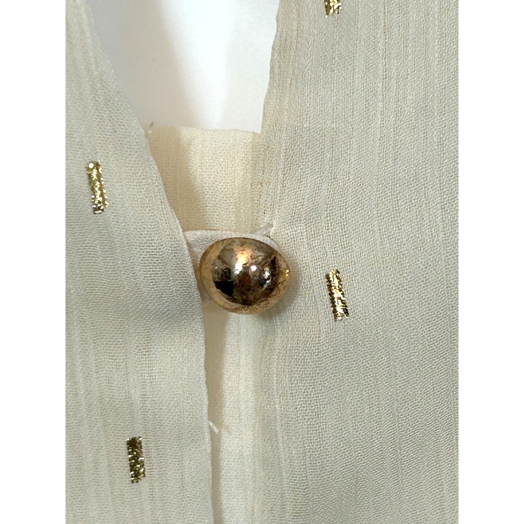 Zara Zara Ecru Cream Blouse S Gold Metallic Dashes Band Neck Gold Size S / US 4 / IT 40 - 7 Thumbnail