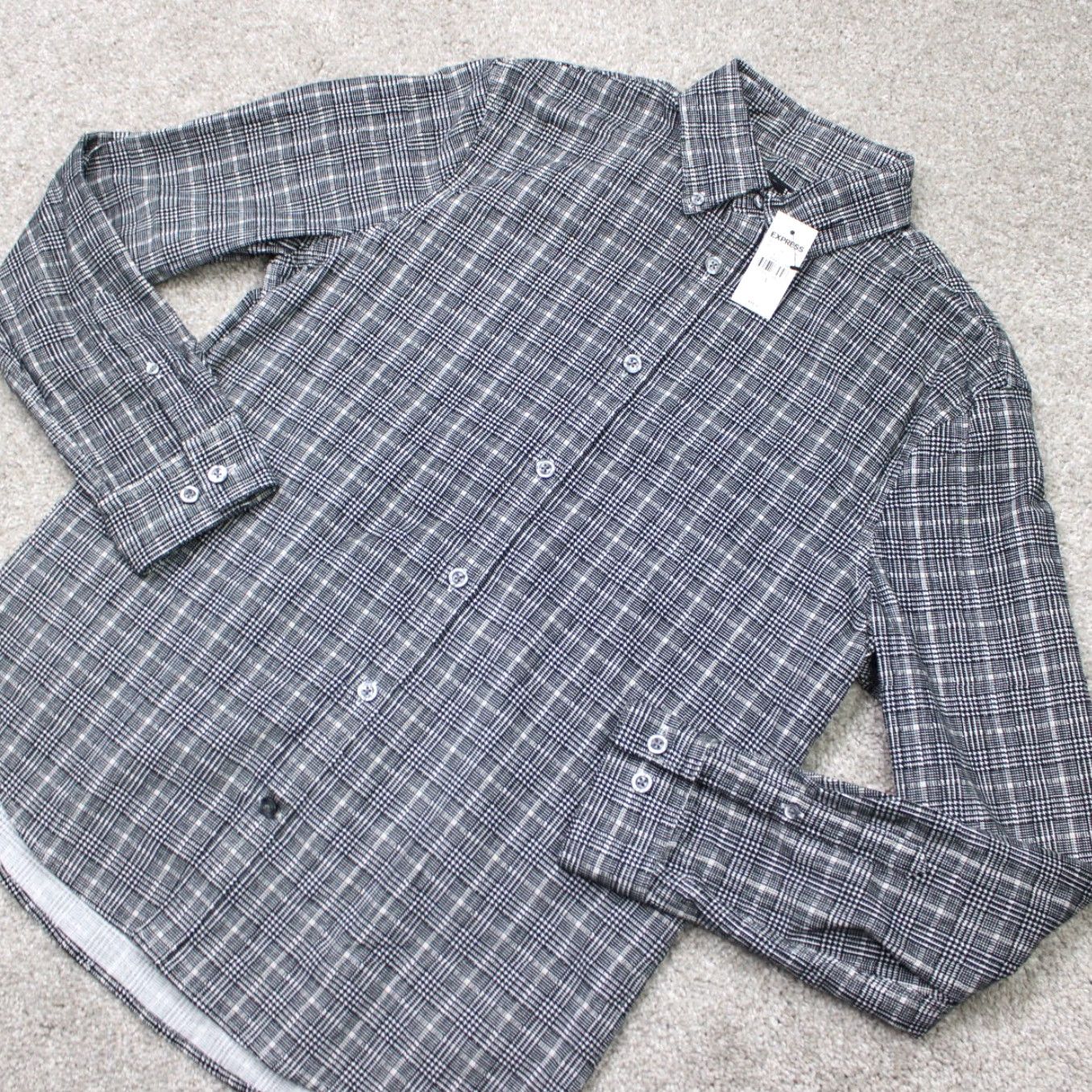 Express Express Shirt Mens Small Black/White Cotton Stretch Long Sleeve Button-Down Shirt Size US S / EU 44-46 / 1 - 4 Thumbnail