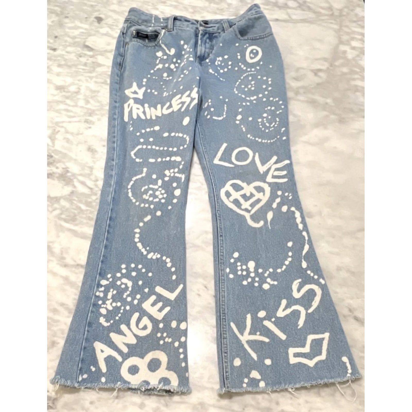 Vintage VINTAGE Stephen Hardy Squeeze Jeans Womens 7/8 Graffiti Flare Bell Bottom Jeans 28” 29” Blue Mens/Womens Size 28" / US 6 / IT 42 - 2 Thumbnail