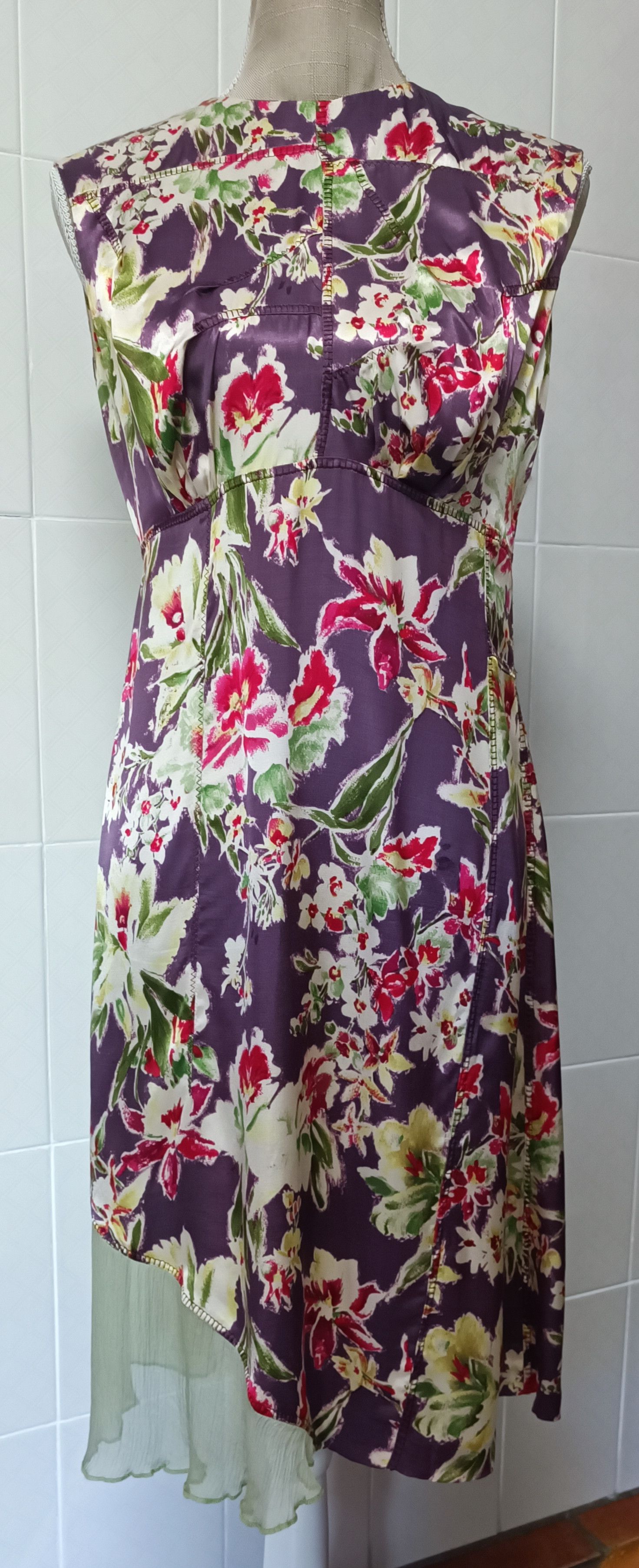Jean Paul Gaultier 2000's - satin dark purple and floral midi dress Size M / US 6-8 / IT 42-44 - 1 Thumbnail