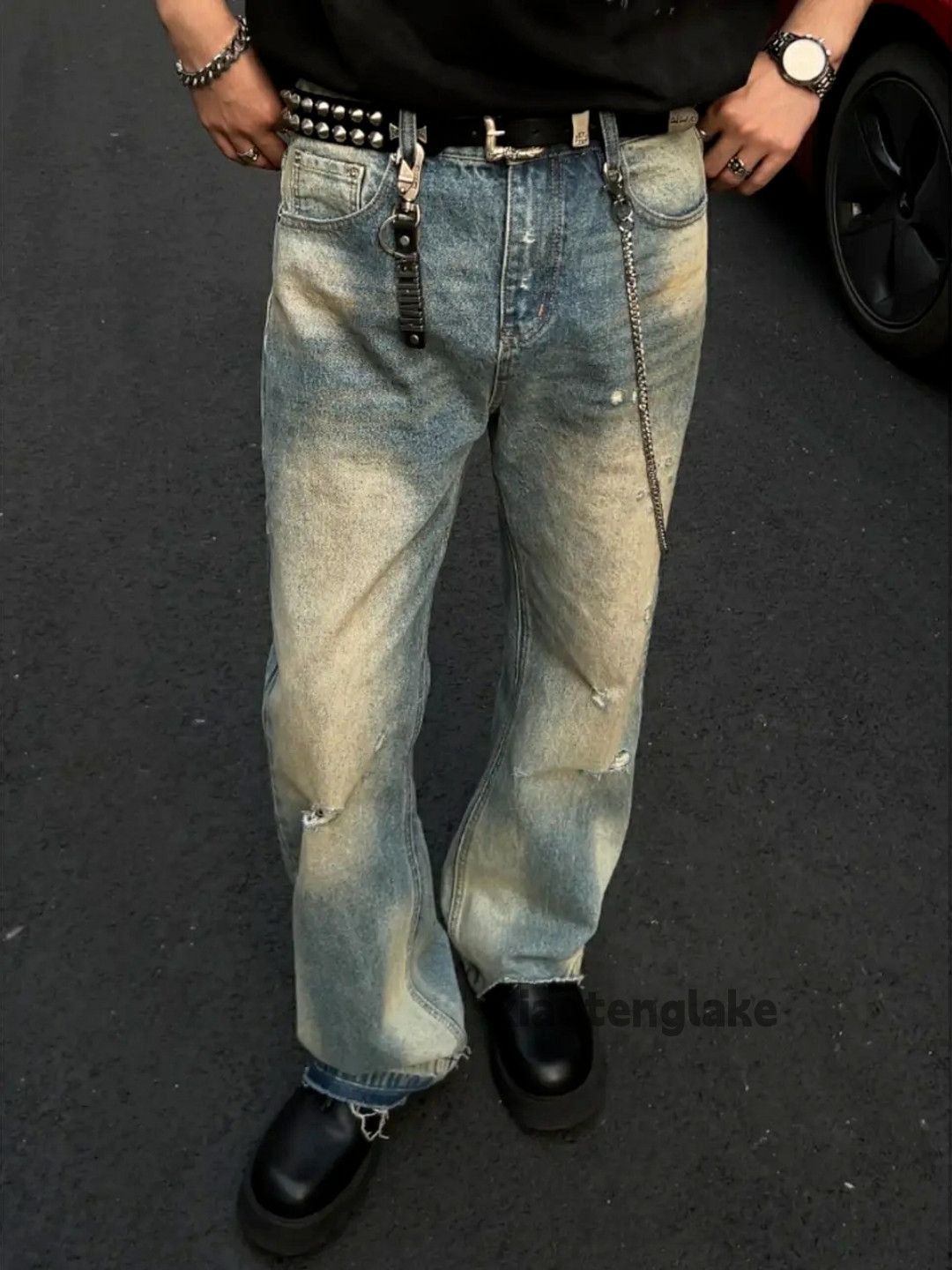 Jean × Vintage washed faded punk grunge rusty stain ripped jeans Size US 32 / EU 48 - 6 Thumbnail