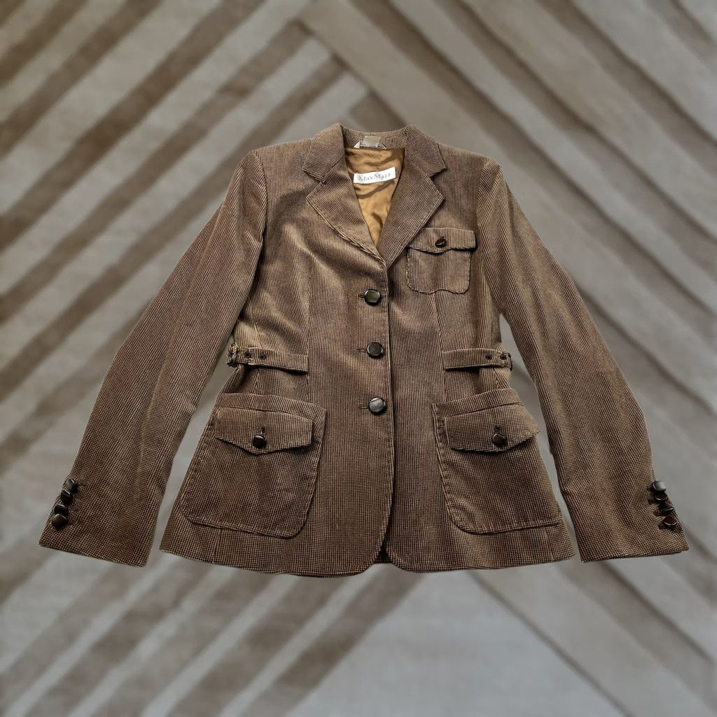 Max Mara MAX MARA Blazer Jacket Brown Plaid Women 4 Cotton Equestrian Military Blazer Notch Lined Single-Breasted Three-Button" Size S / US 4 / IT 40 - 1 Thumbnail