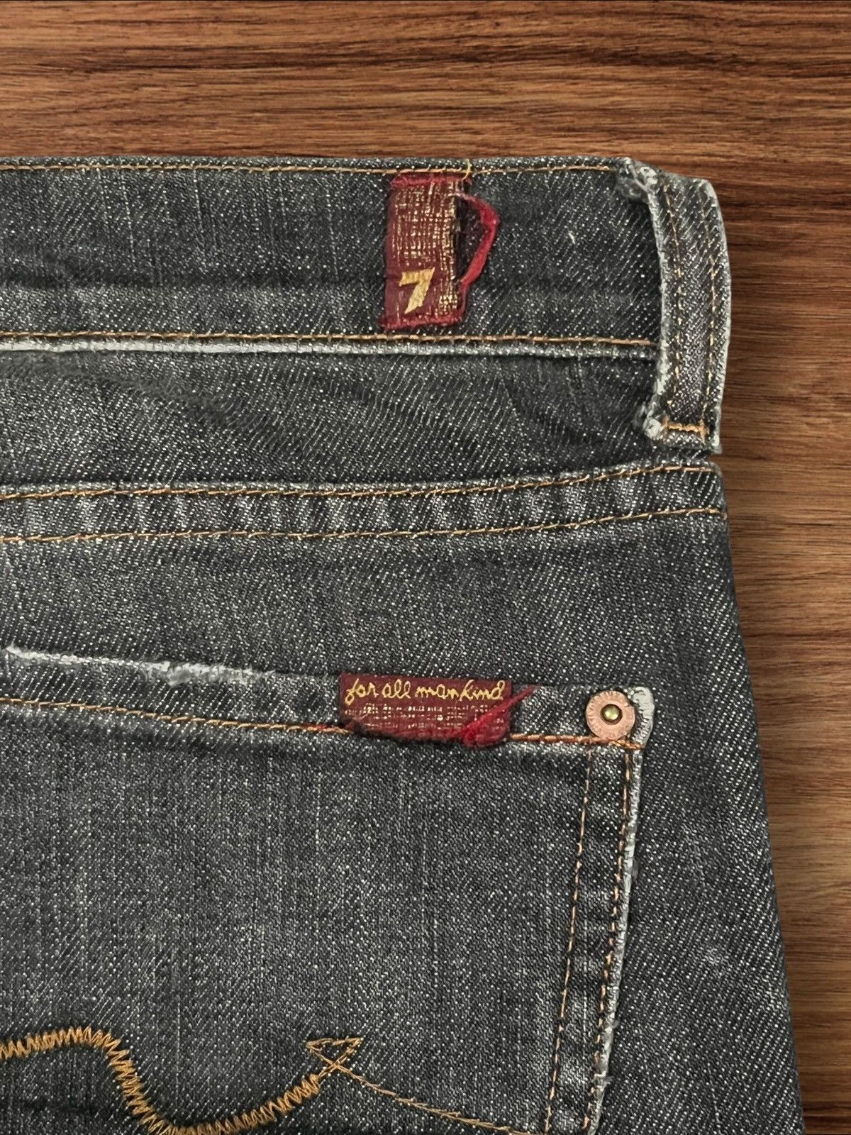 7 For All Mankind 7 For All Mankind Black Faded Washed Distressed Flare Jeans Size 29" - 8 Thumbnail