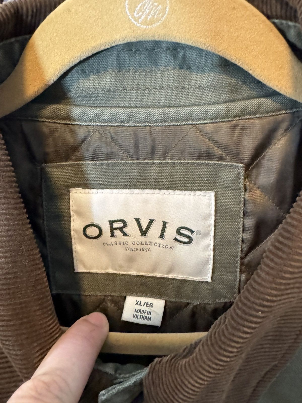 Orvis Men's Vtg ORVIS Field Chore Coat Olive Corduroy Collar Sz Size US XL / EU 56 / 4 - 5 Thumbnail