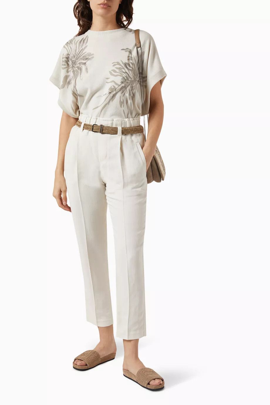 Brunello Cucinelli o1y0825 Crewneck Short Sleeves Sweater in White Size S / US 4 / IT 40 - 2 Thumbnail