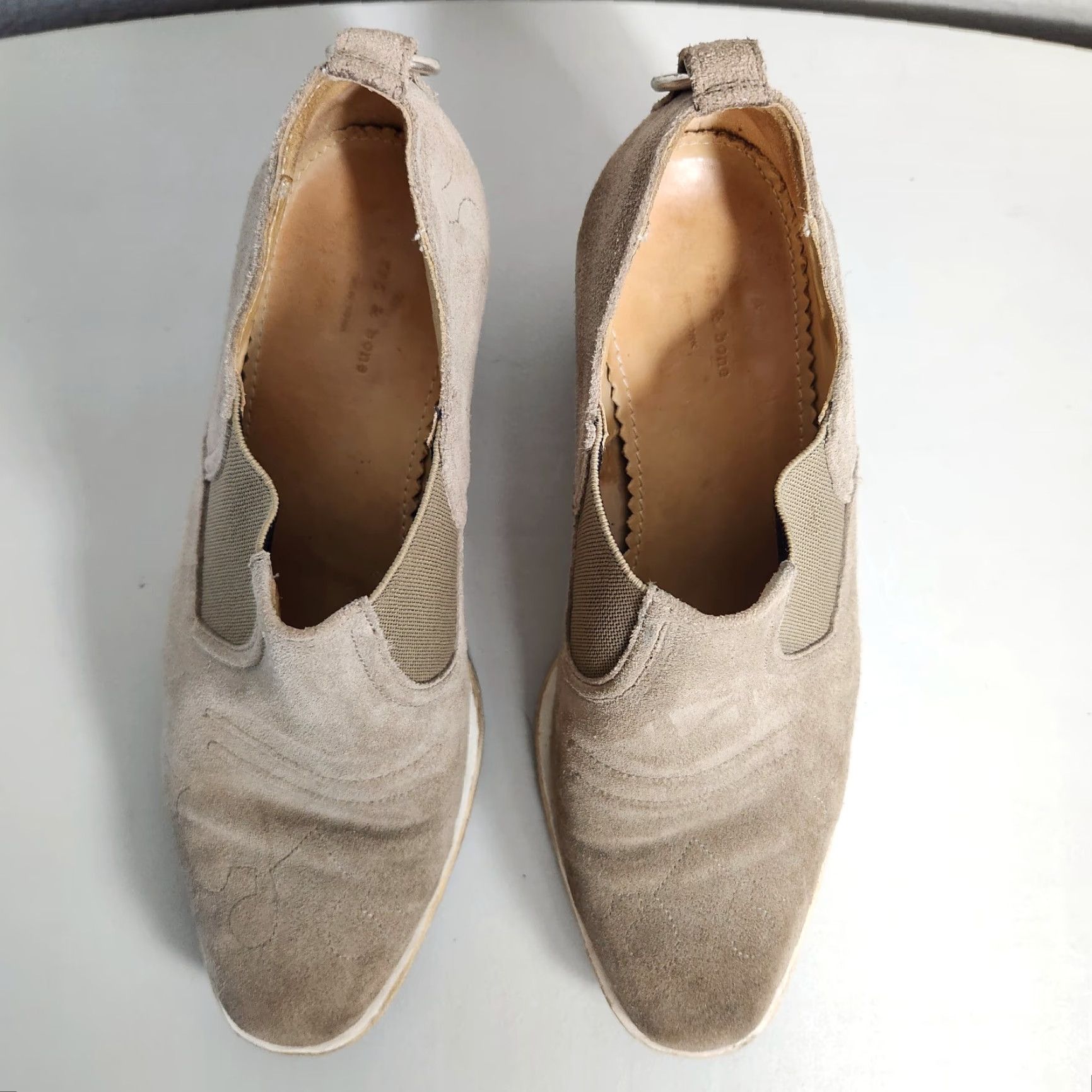 Rag & Bone rag & bone Finlay Western Booties-Size 7 Women Suede Block Heel Almond Toe Beige Stone Leather Lining 2.5" Vintage No Size US 7 / IT 37 - 4 Thumbnail
