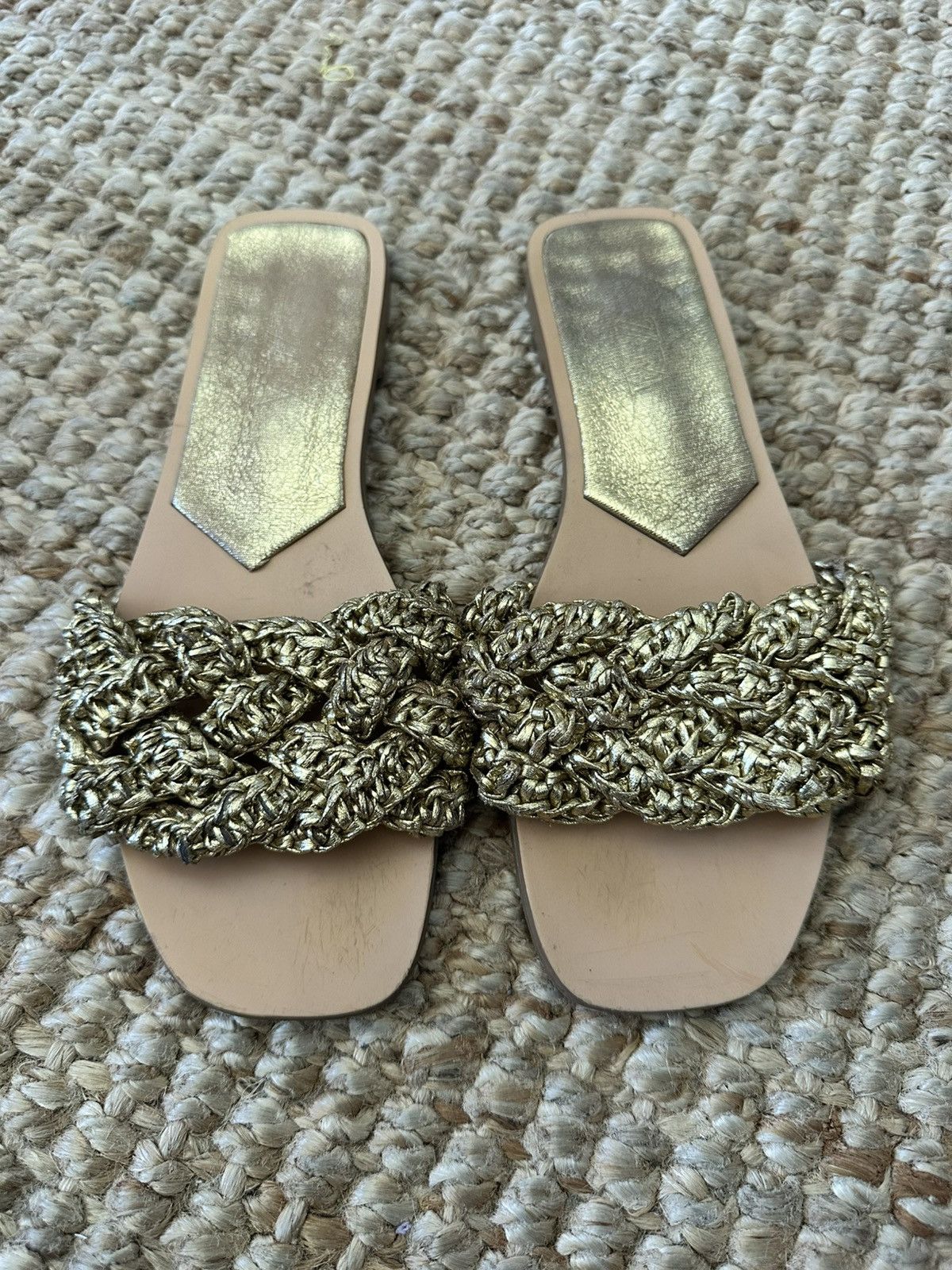 Zara ZARA GOLD BRAIDED ROPED FLAT SLIDE SANDAL SIZE 38 Size US 8 / IT 38 - 1 Thumbnail