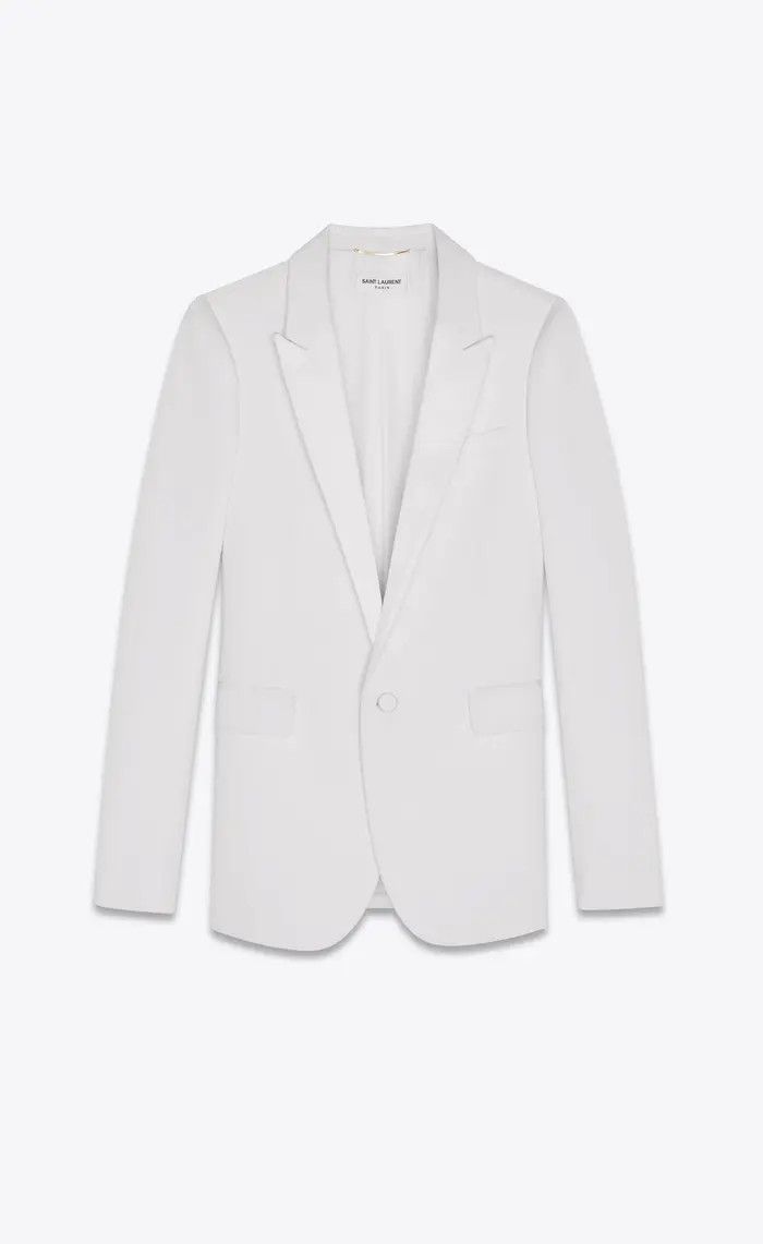 Saint Laurent Paris o1bcso1str0325 Tuxedo Jacket in Grain De Poudre in White Size XL / US 12-14 / IT 48-50 - 1 Thumbnail
