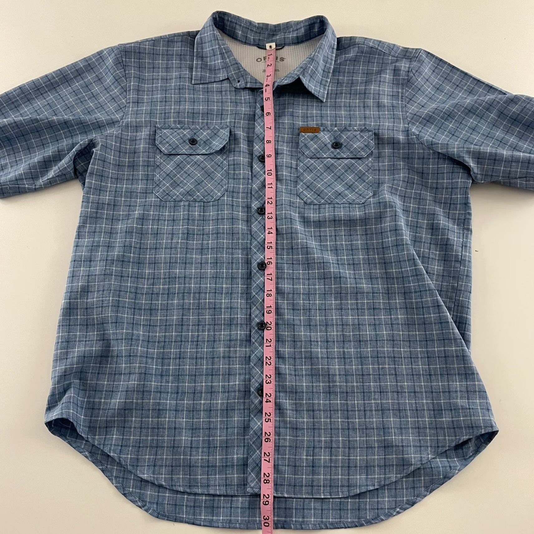 Orvis Orvis Plaid Short Sleeve Button-Up Shirt XL Blue Polyester Men Size US XL / EU 56 / 4 - 6 Thumbnail