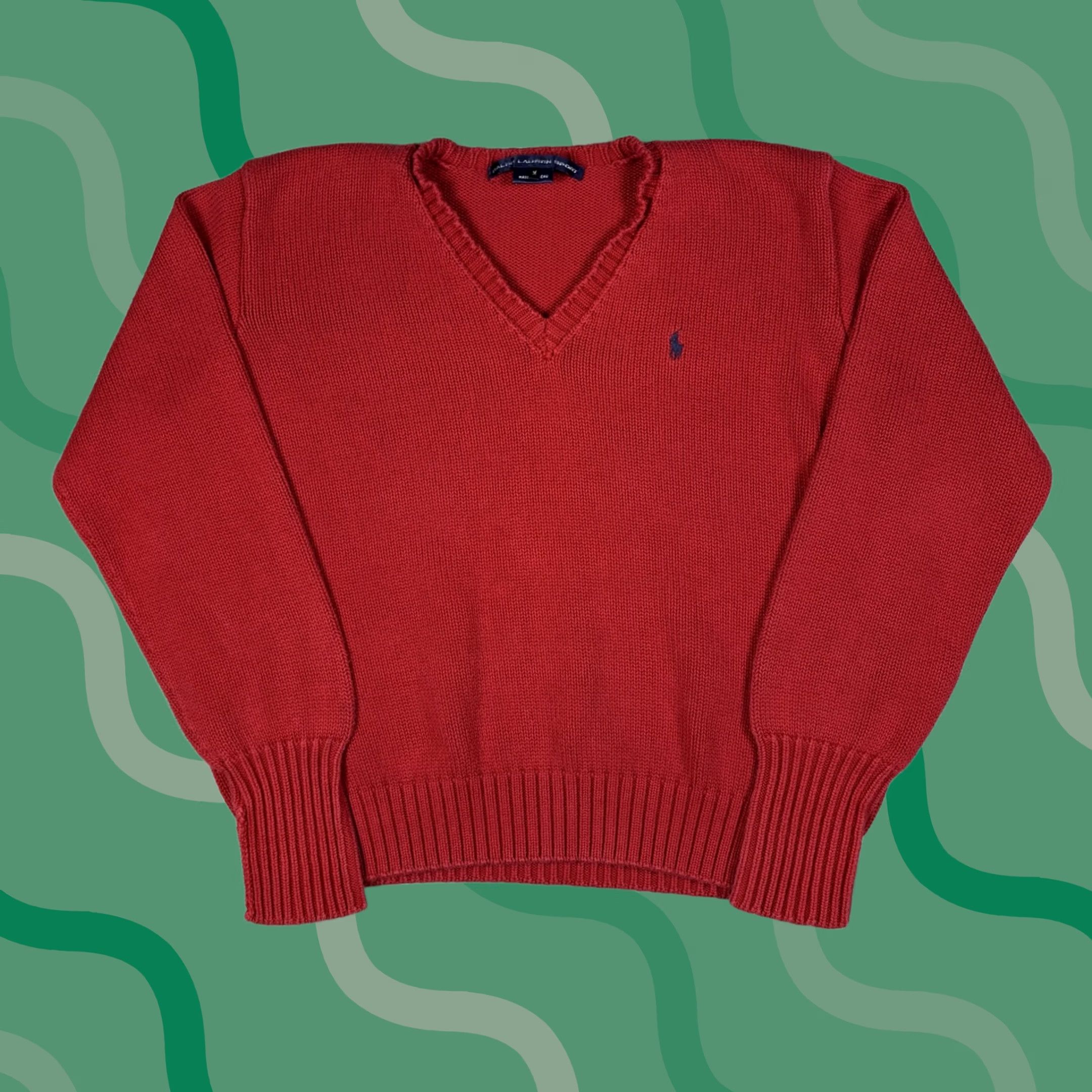 Ralph Lauren VINTAGE Ralph Lauren Sport Sweater Womens Size M Red Pullover Knit Crew Neck 90s Preppy Logo Raglan Sleeve Cable Pattern Ready to Ship Size M / US 6-8 / IT 42-44 - 1 Thumbnail