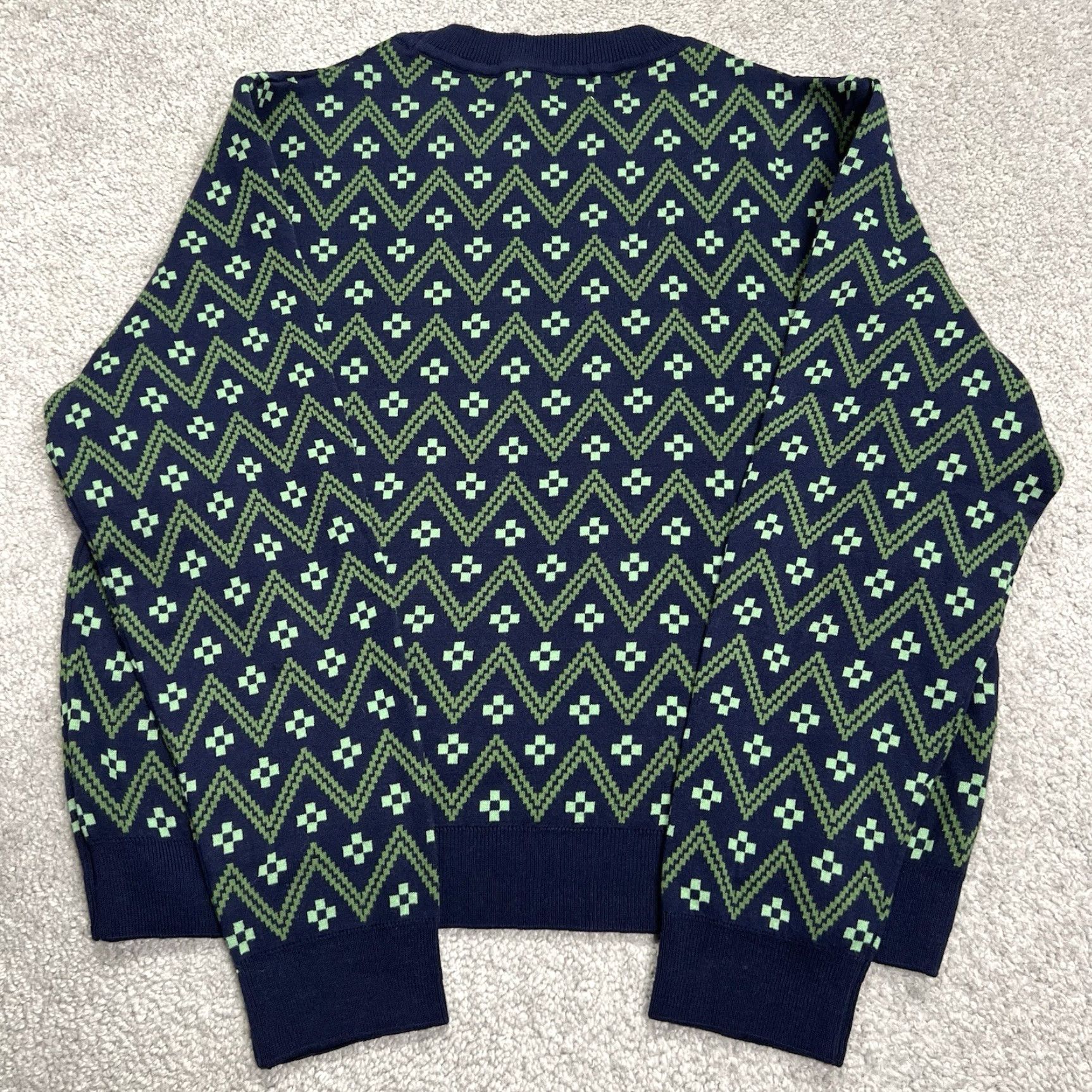 Vintage VINTAGE Palava Sweater Women’s Large Green Blue Knit Geometric Pullover Cotton Organic Size L / US 10 / IT 46 - 7 Thumbnail