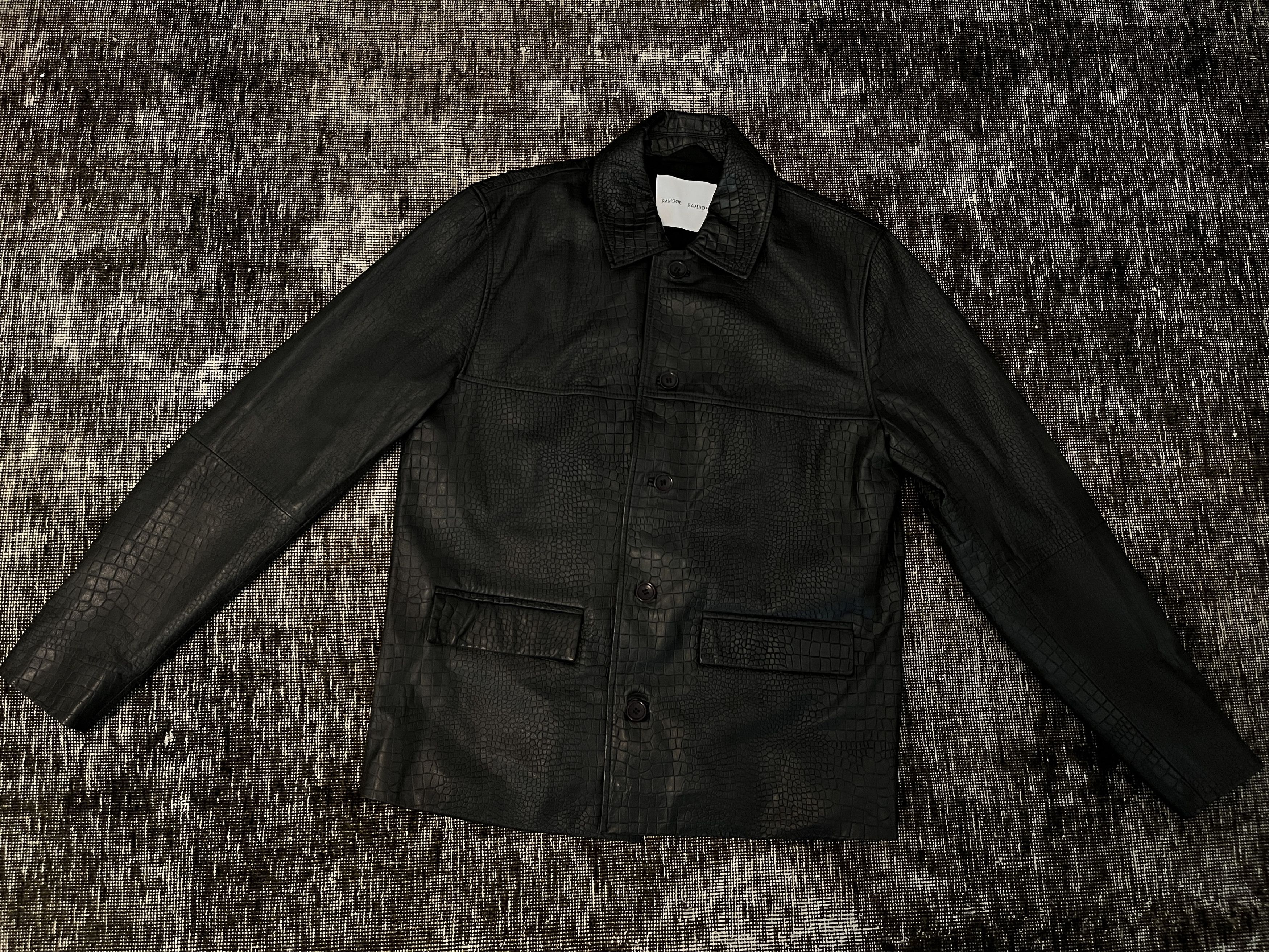 image of Samsoe & Samsoe Virgo X Jacket Black Leather Croc Embossed, Men's (Size Medium)