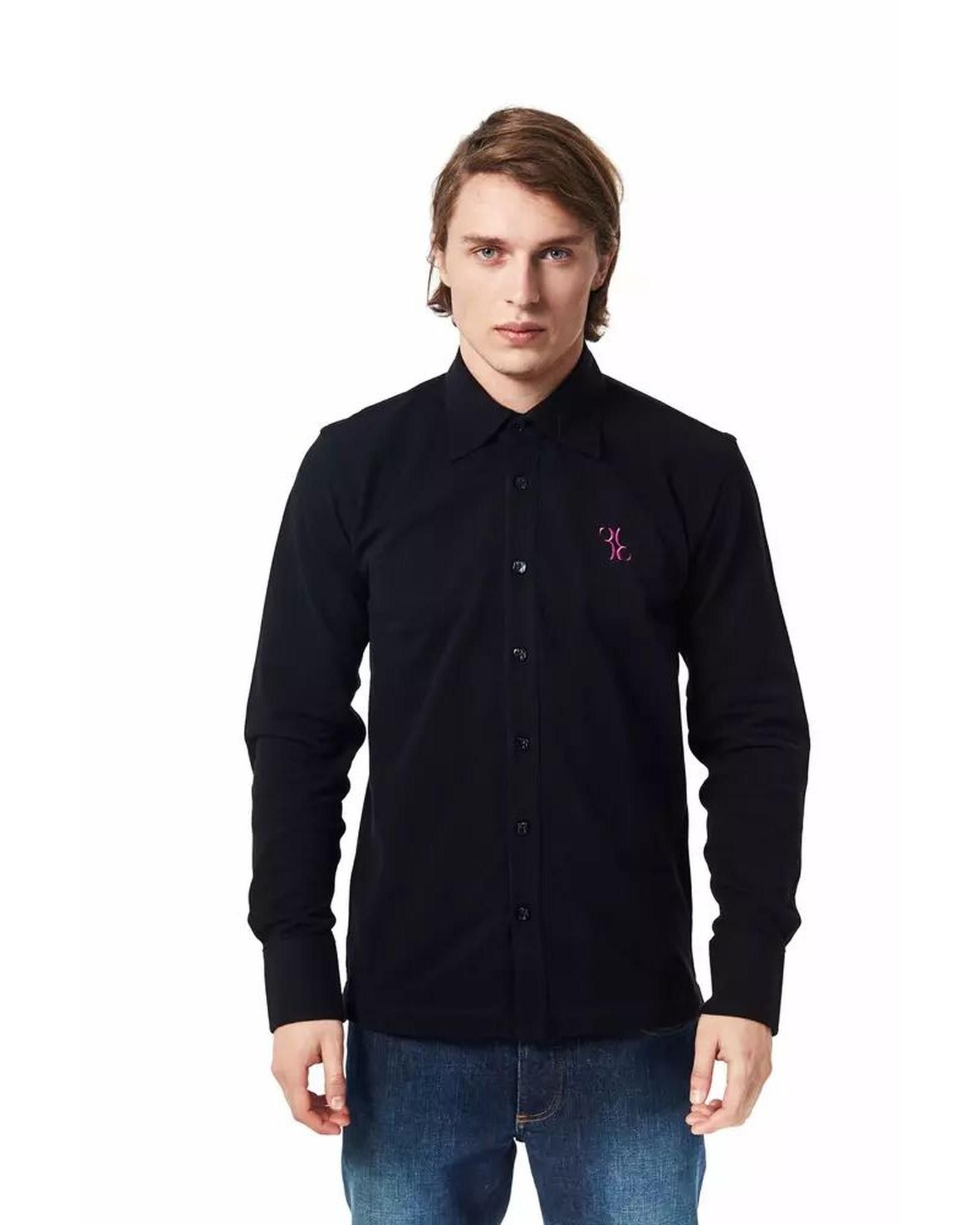 image of Billionaire Couture Embroidered Monogram Shirt in Black, Men's (Size Small)