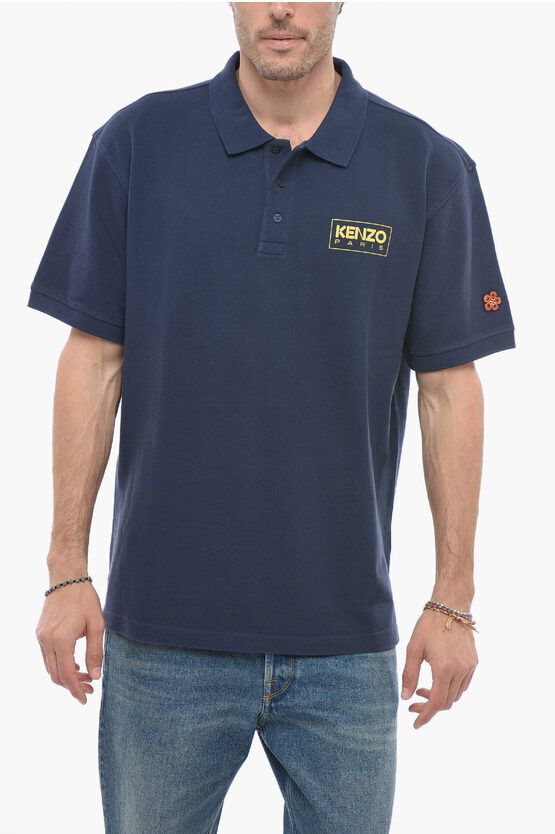 Image of Kenzo Logo Print Short Sleeved Polo in Blue, Men's (Size Small)