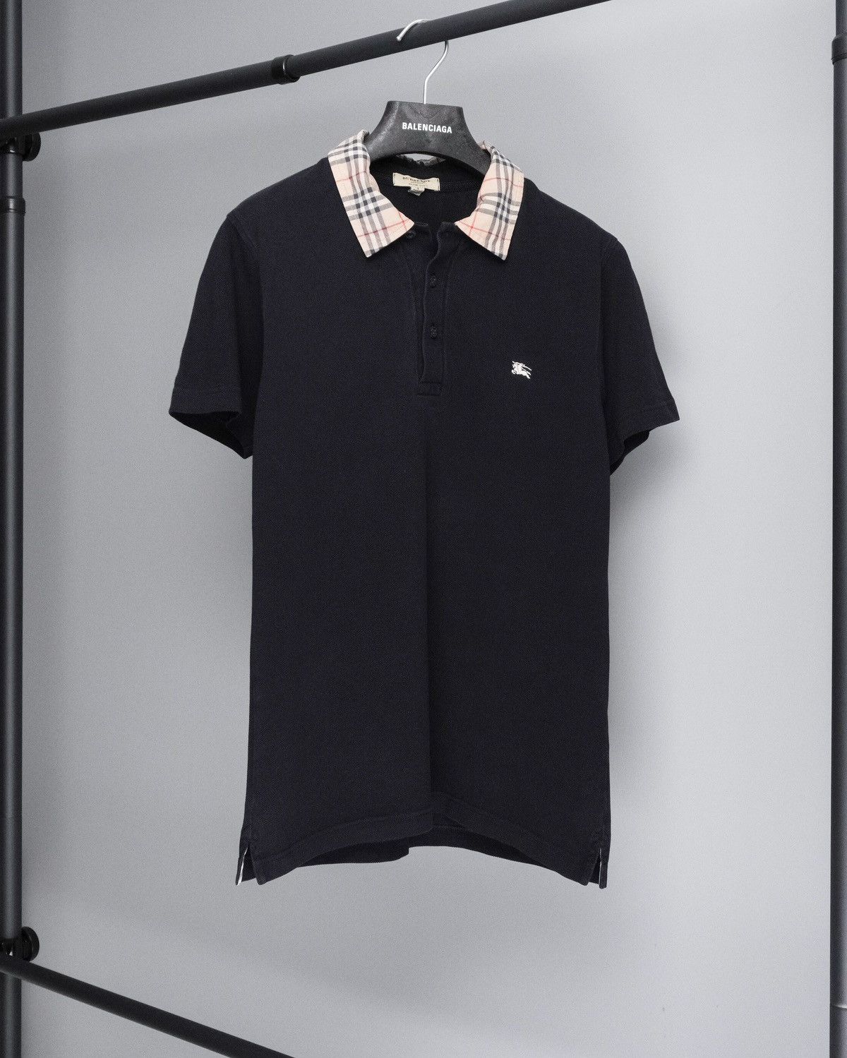 Image of Burberry London Classic Nova Check Black Polo Shirt, Men's (Size Small)