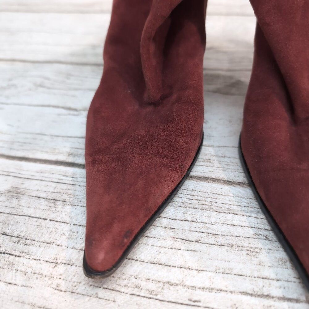 Giorgio Armani Giorgio Armani Suede Stiletto Ankle Boots Burgundy Pointed Size US 7 / IT 37 - 2 Thumbnail