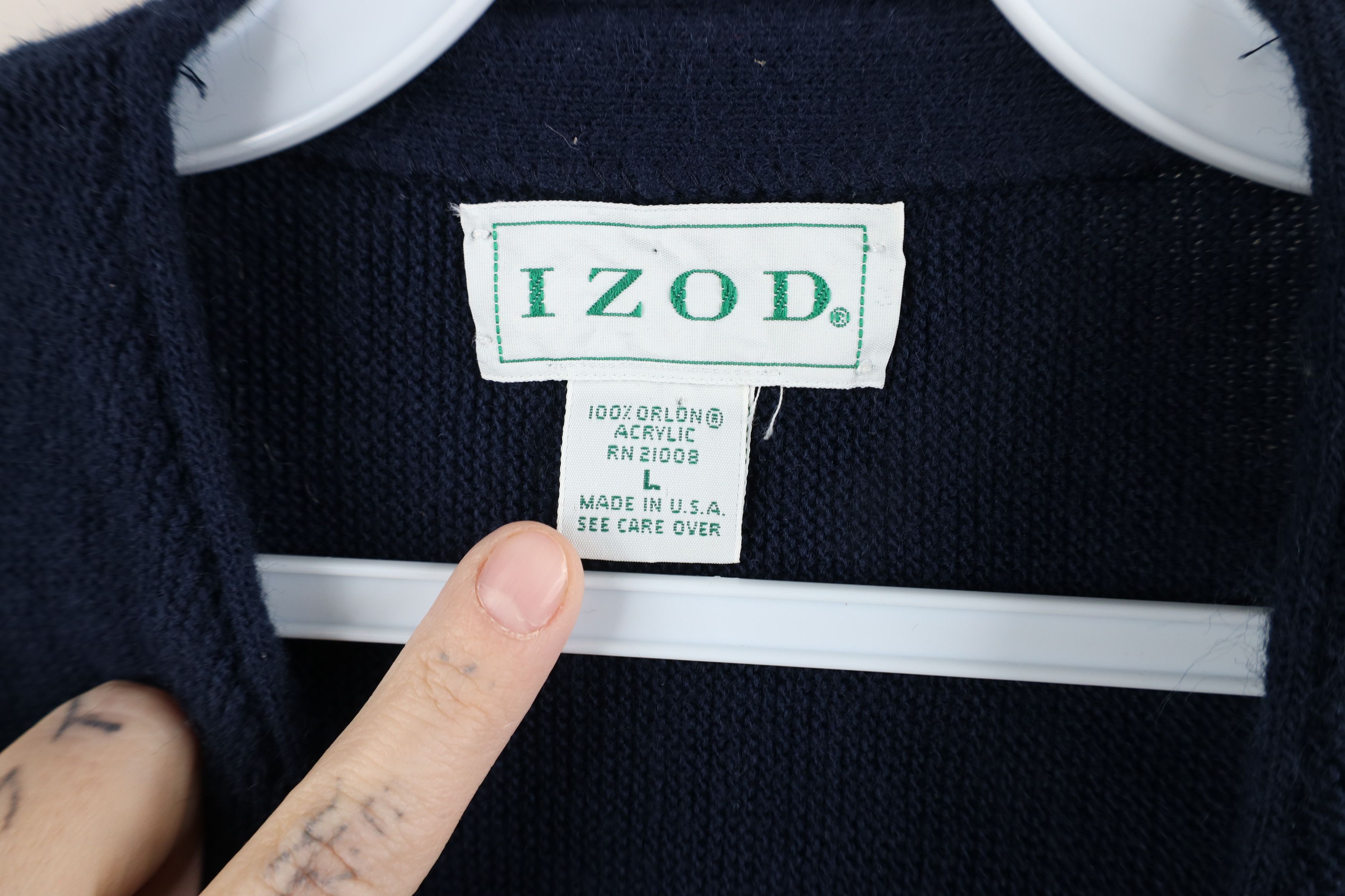 Izod × Vintage Vintage 90s Izod Spell Knit Cardigan Sweater Navy Blue USA Size US L / EU 52-54 / 3 - 4 Thumbnail