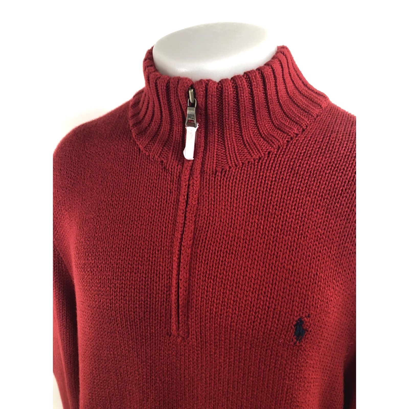Polo Ralph Lauren POLO / RALPH LAUREN Sweater - Knit Zip Collar XL Embroidered Pony Red Mens Pullover Knit Shirt Size US XL / EU 56 / 4 - 3 Thumbnail